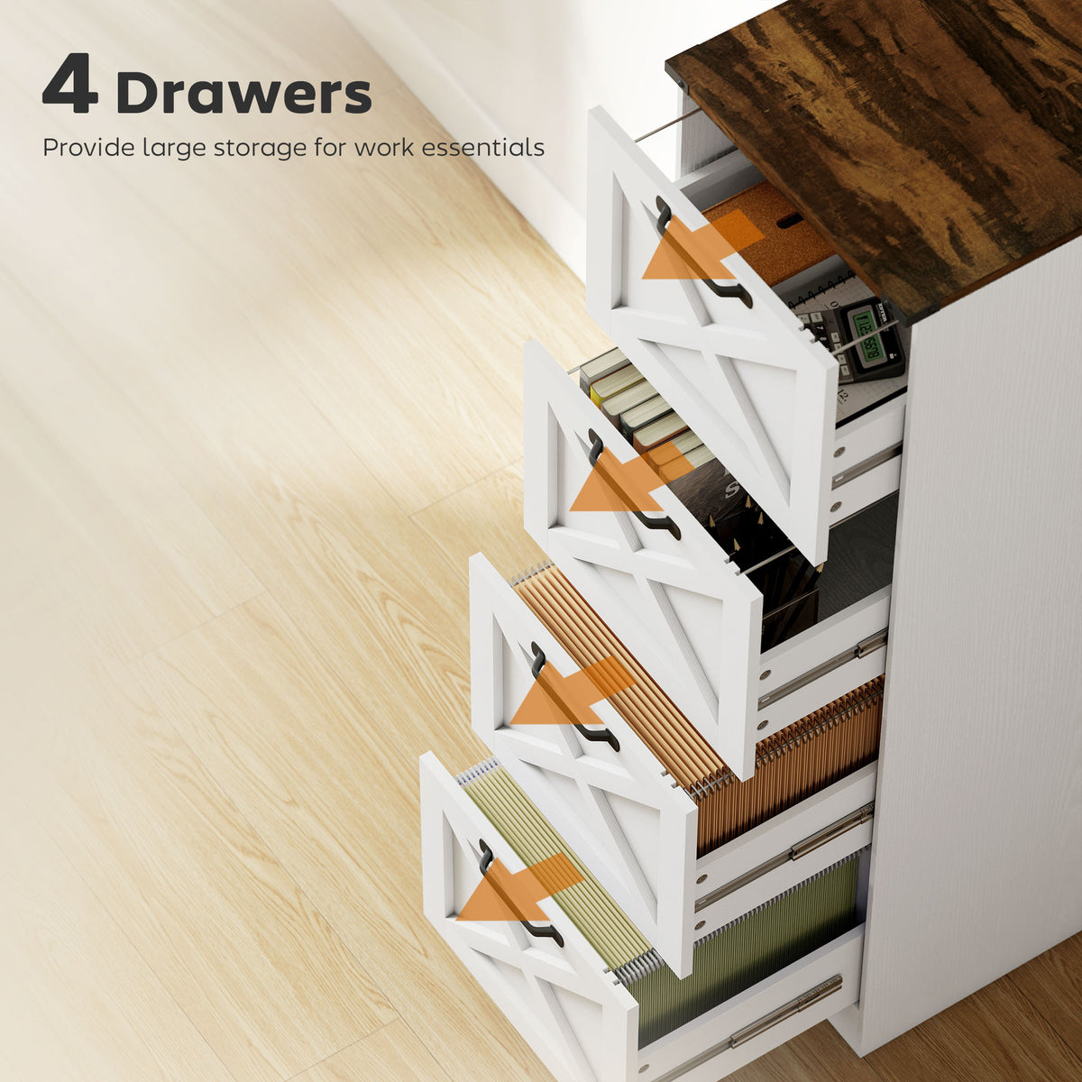 3 Drawer File Cabinet with Silent Slides, Vertical Farmhouse Filing Cabinet Fits Letter/A4 Size Home Office, White