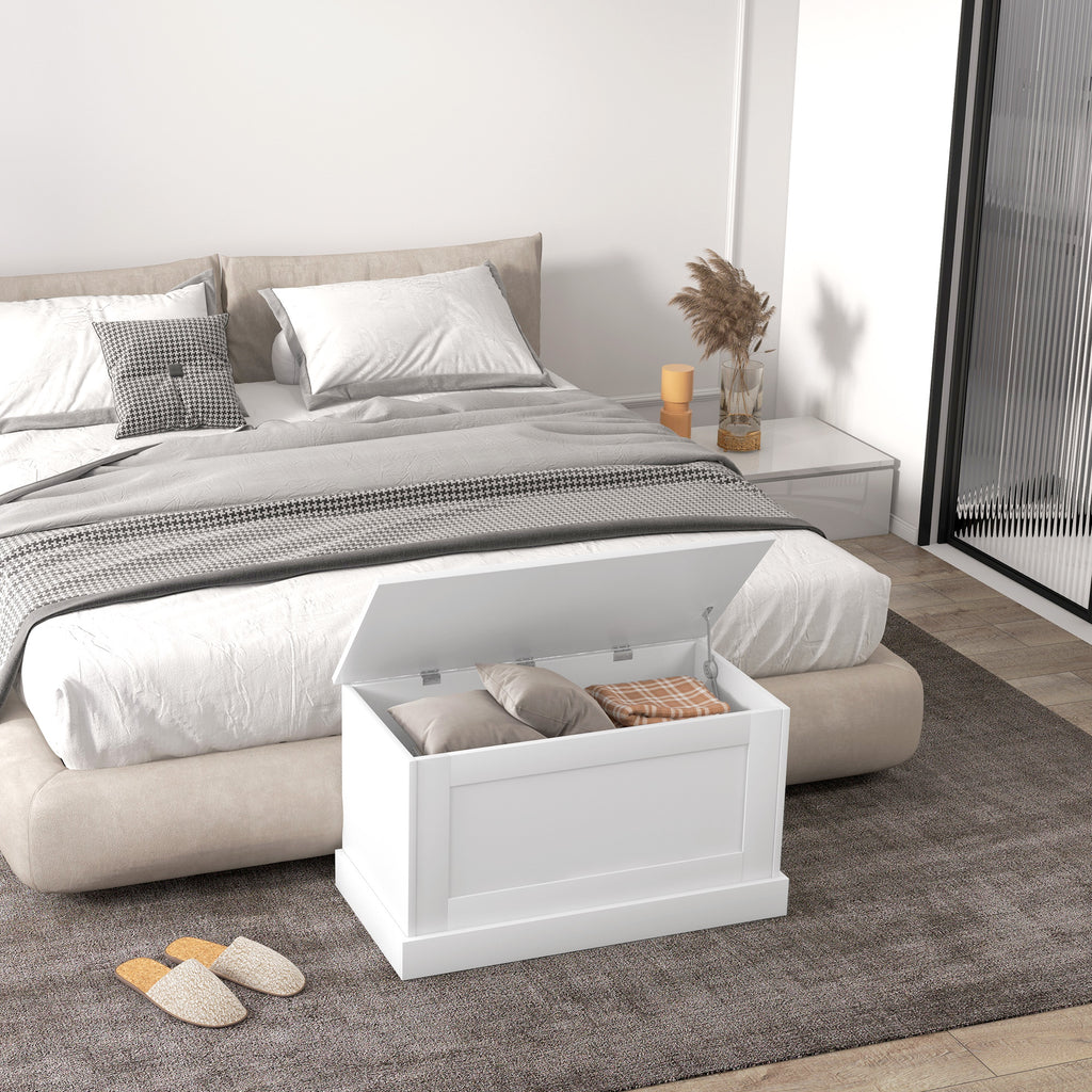 31.5 Inches Storage Chest, Storage Trunk with Safety Hinge, Wooden Box for Living Room, White Wood Grain
