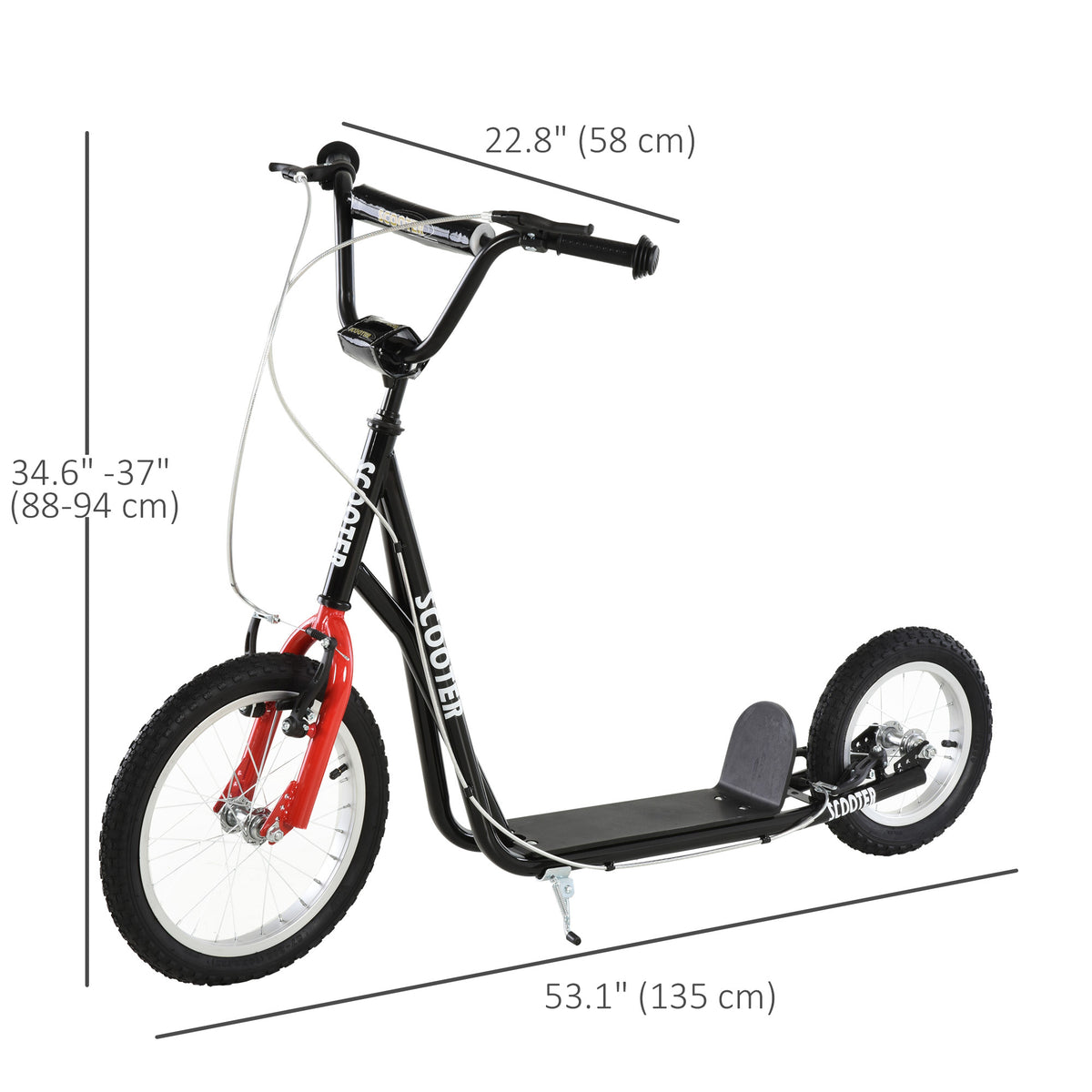 Aosom Youth Kick Scooter with Adjustable Handlebar and 16'' Inflatable Rubber Wheel for Kids and Teens 5+ Year Old, Blue