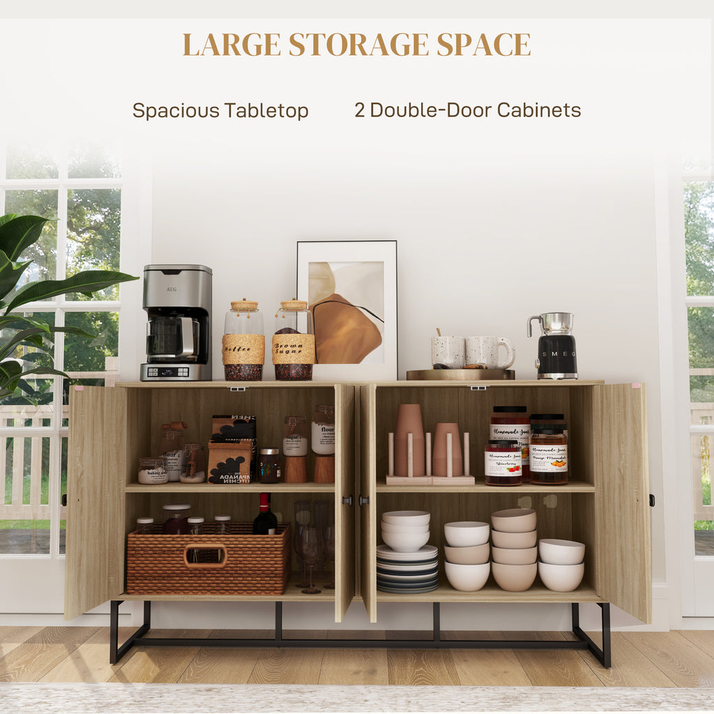 Sideboard Buffet Cabinet with 2 Adjustable Shelves and Steel Base, TV Stand, Coffee Bar Cabinet for Living Room, Oak