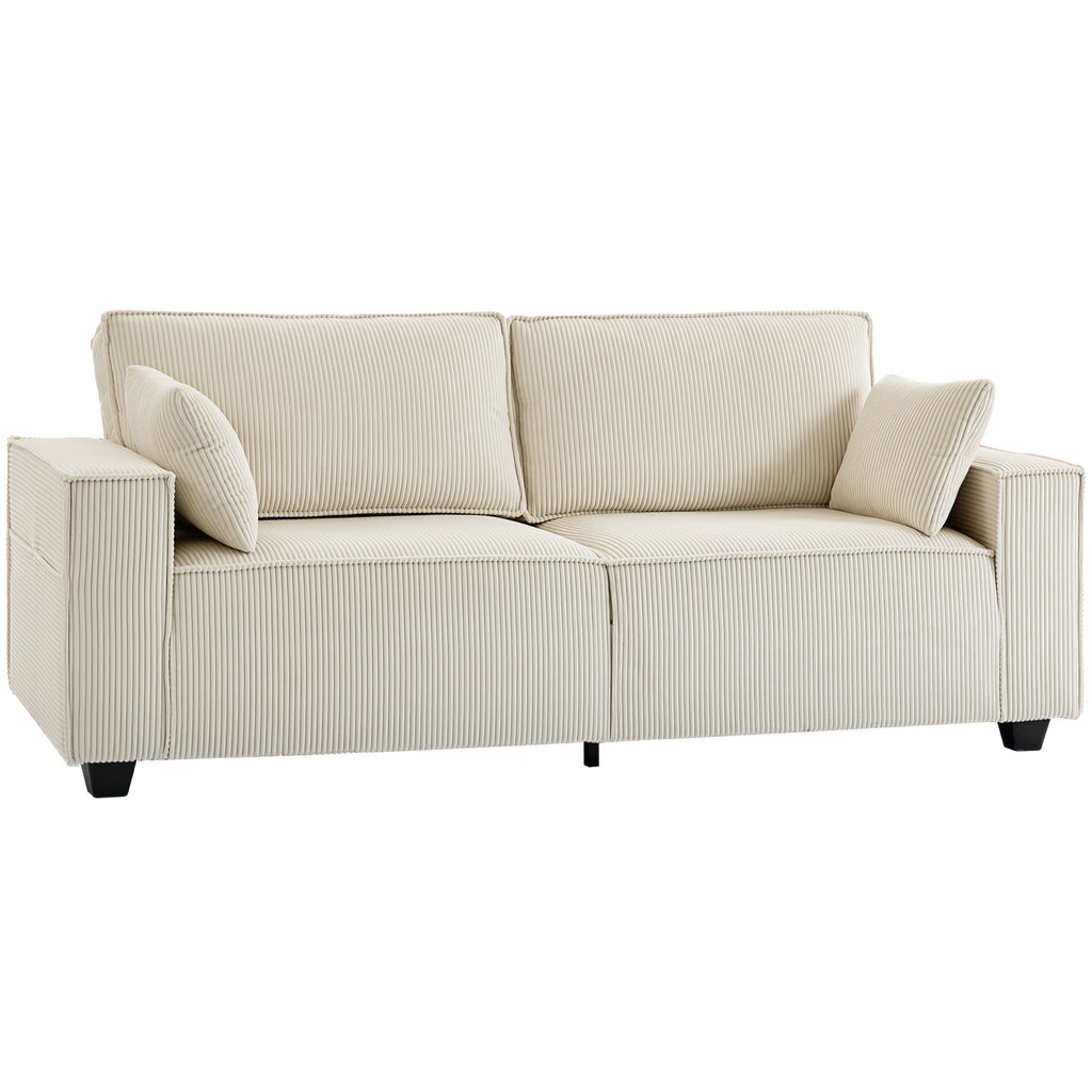 86" 3 Seater Sofa, Modern Corduroy Upholstered Couch, Beige