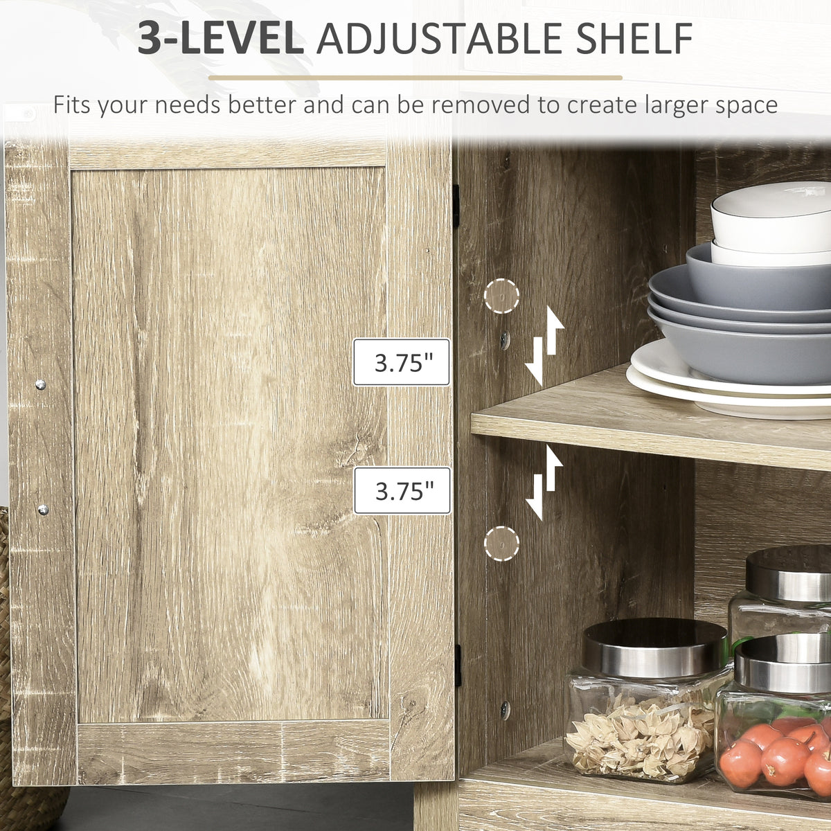 Farmhouse Kitchen Storage Cabinet, Sideboard Buffet Cabinet with 2 Rustic Barn Doors and Drawer, Oak