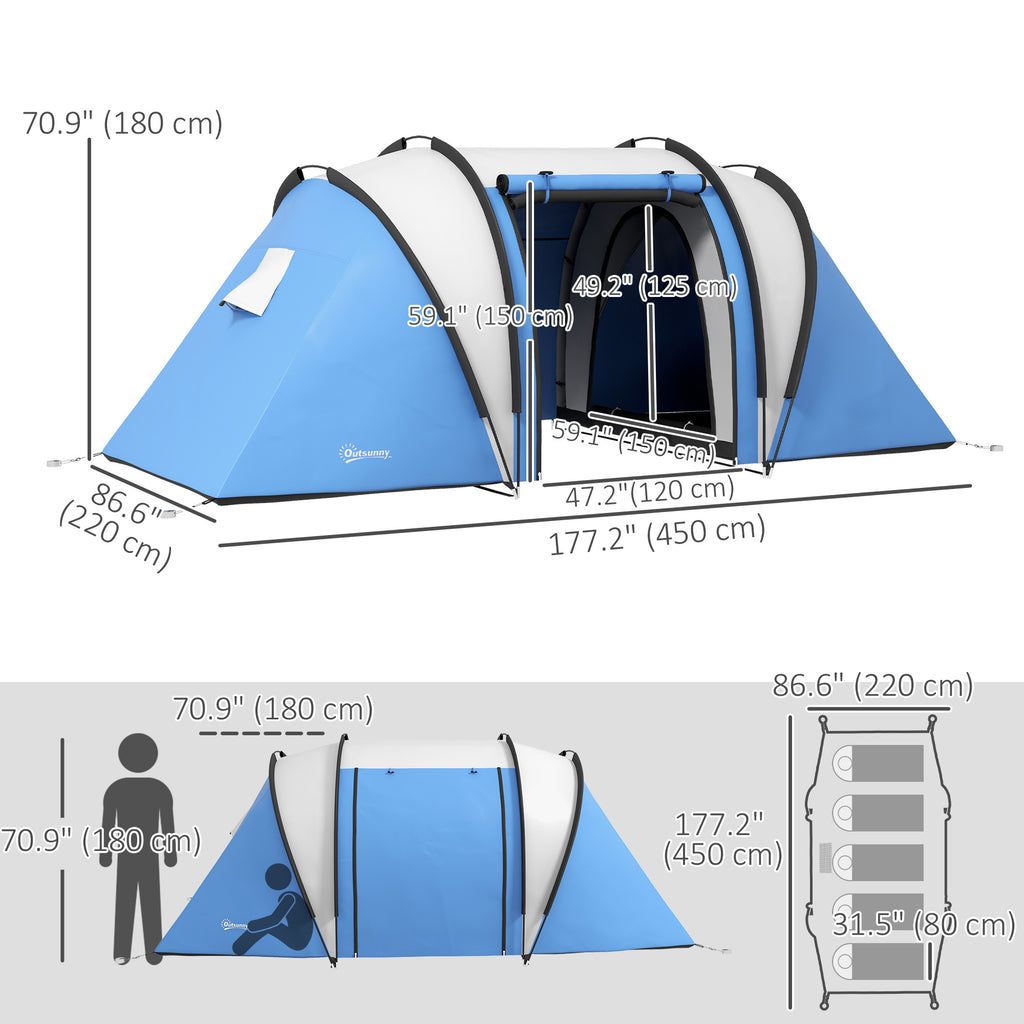 Camping Tent with 2 Bedrooms and Living Area, 3000mm Waterproof Family Tent, for Fishing Hiking Festival, Grey