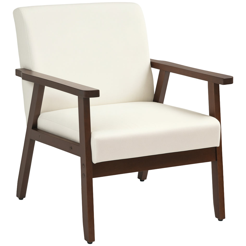 Modern Accent Chairs with Cushioned Seat, Upholstered Linen-Feel Armchair for Bedroom, Living Room, Cream White