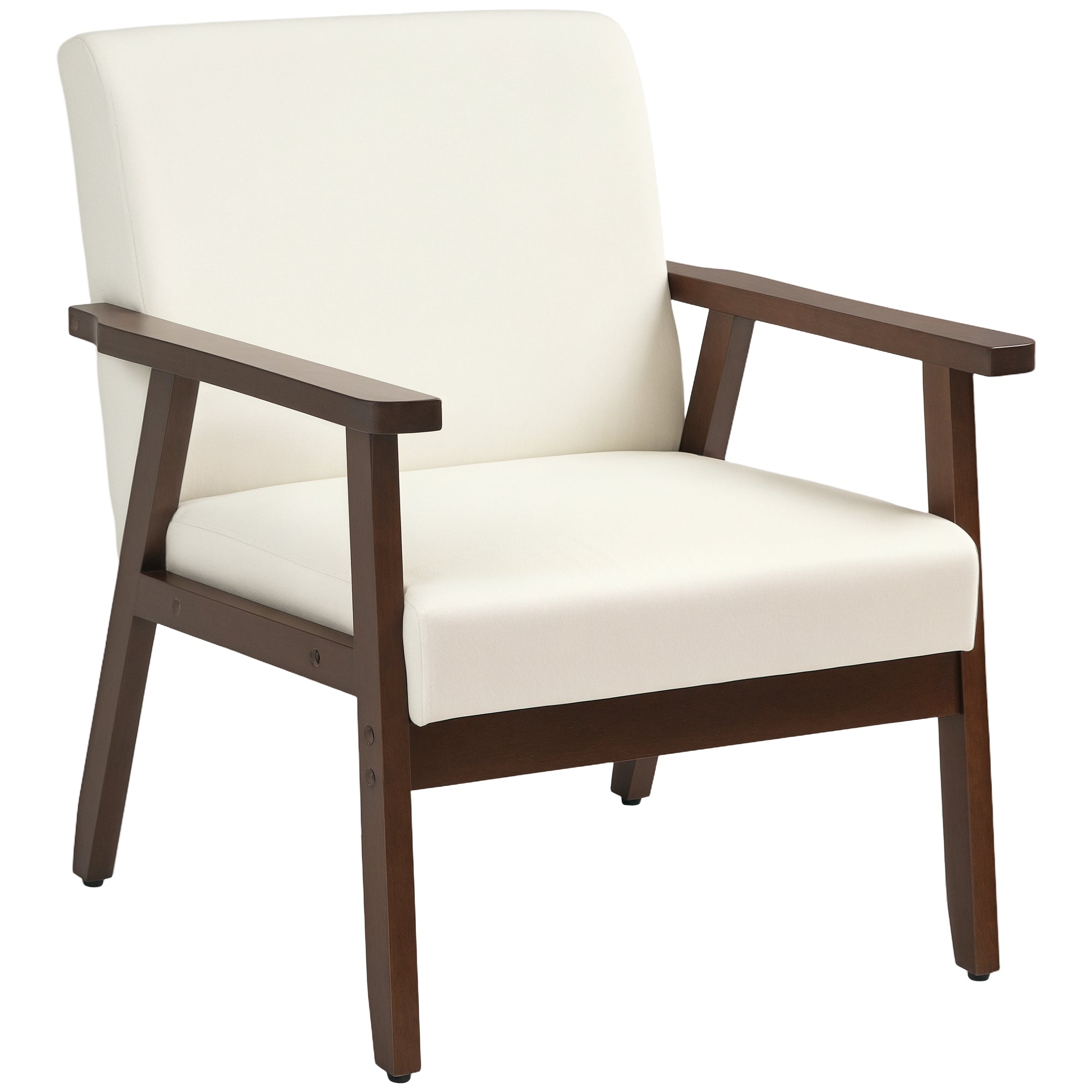 Modern Accent Chairs with Cushioned Seat, Upholstered Linen-Feel Armchair for Bedroom, Living Room, Cream White