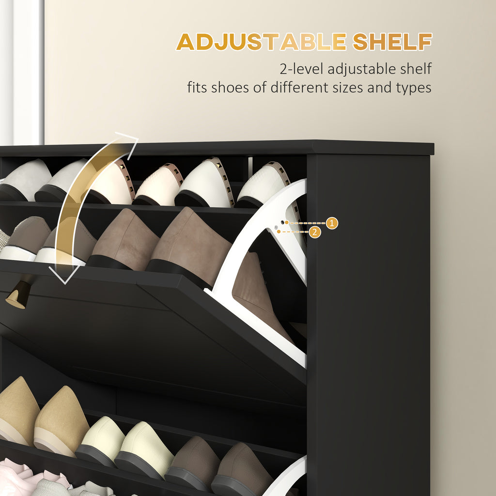 Narrow Shoe Storage with 2 Flip Drawers and Adjustable Shelves Shoe Cabinet Organizer for 12 Pairs of Shoes, White