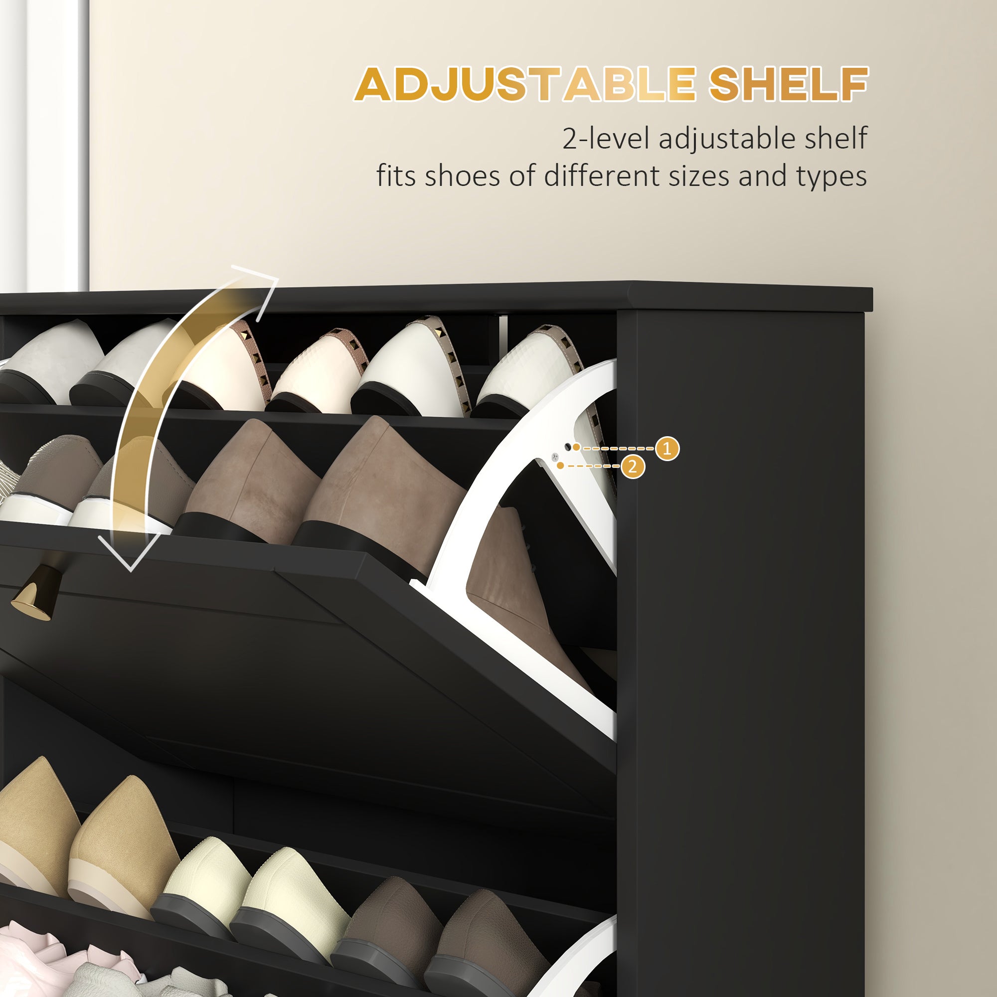 Narrow Shoe Storage with 2 Flip Drawers and Adjustable Shelves Shoe Cabinet Organizer for 12 Pairs of Shoes, White