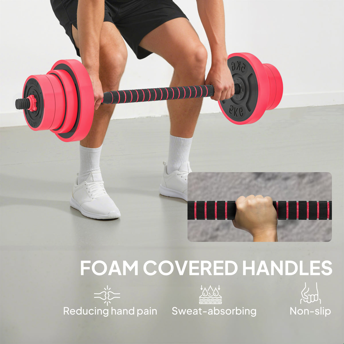Soozier 66lbs 4-in-1 Adjustable Weight Dumbbell Set, Barbell, Kettlebell, Push Up Stand, Red