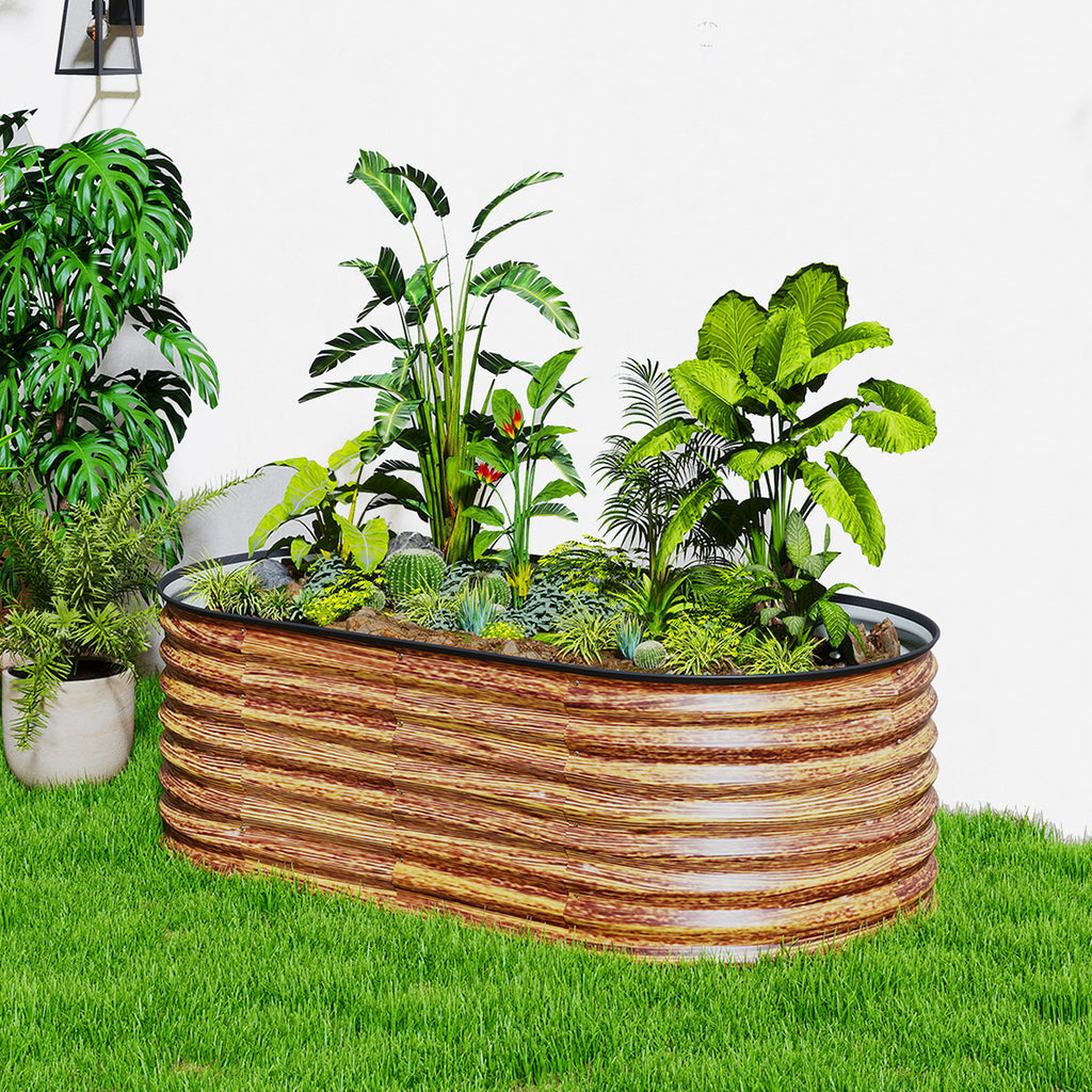 5 x 2.5 x 2 ጫማ ዝተሰርሐ ልዑል ኣታኽልቲ በድሪ፣ ቀሊል DIY ኦቫል ፕላንተር ቦክስ ምስ ውሑስ ወሰንን ጓንትን፣ ቡናዊ ዕጨይሽ መልክዕ