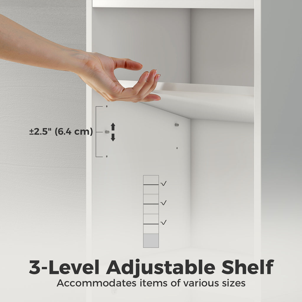 7-Tier Bookcase, Display Shelf Unit with Adjustable Shelf and Cabinet, White