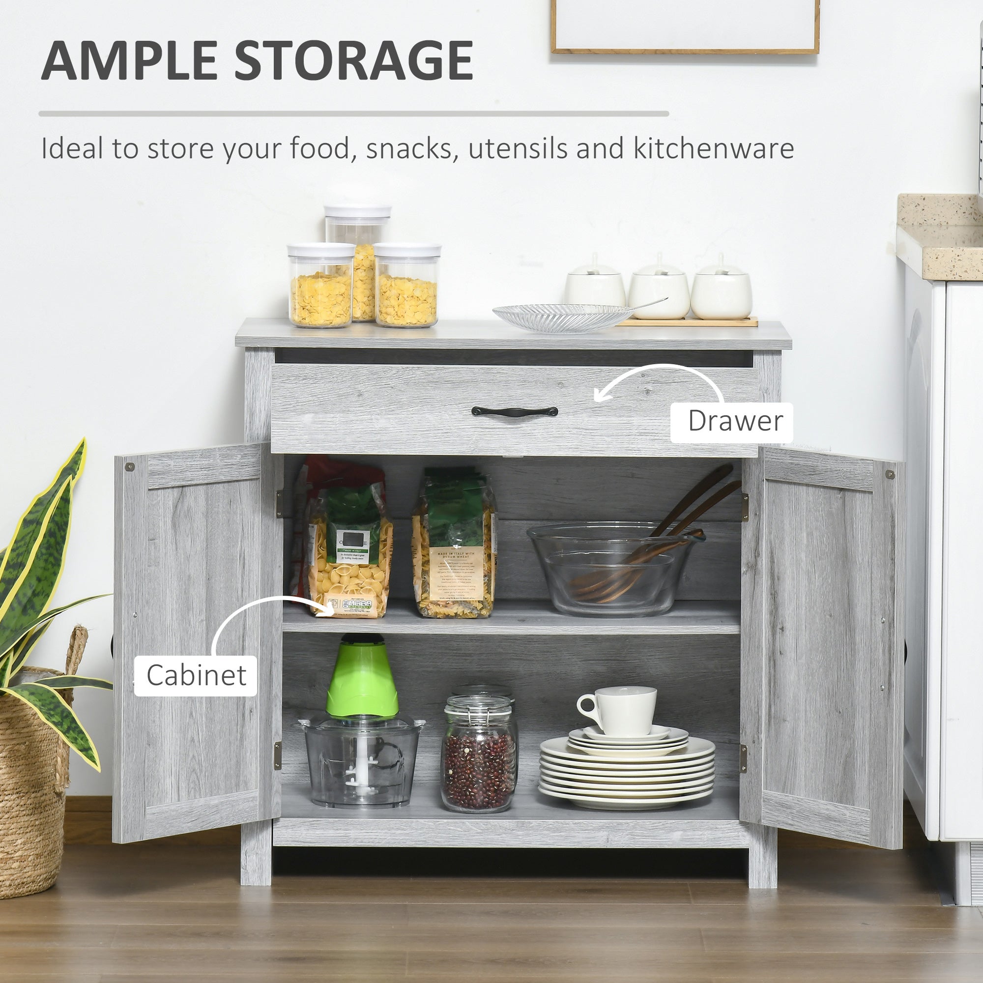 Farmhouse Sideboard Buffet Cabinet, Storage Cabinet with Barn Doors, Grey Grain