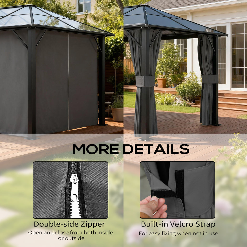 Gazebo Curtains, 10' x 12' Universal Replacement Privacy Curtain, 4-Panels Sidewall with Hooks/C-Rings, Brown