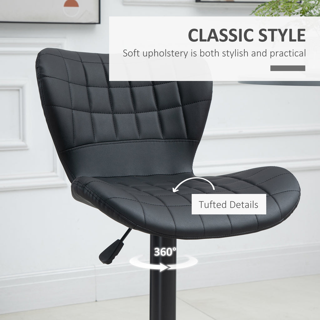 Bar Stools Set of 2, Adjustable Height Swivel Bar Chairs, PU Leather Upholstered Kitchen Counter Stools with Wide Seat, Back and Footrest, Black