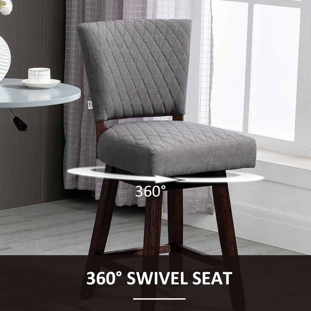 2 Pieces Swivel Bar Stools, Counter Height Stools Set of 2 with Wood Legs and Footrests for Dining Room, Dark Grey