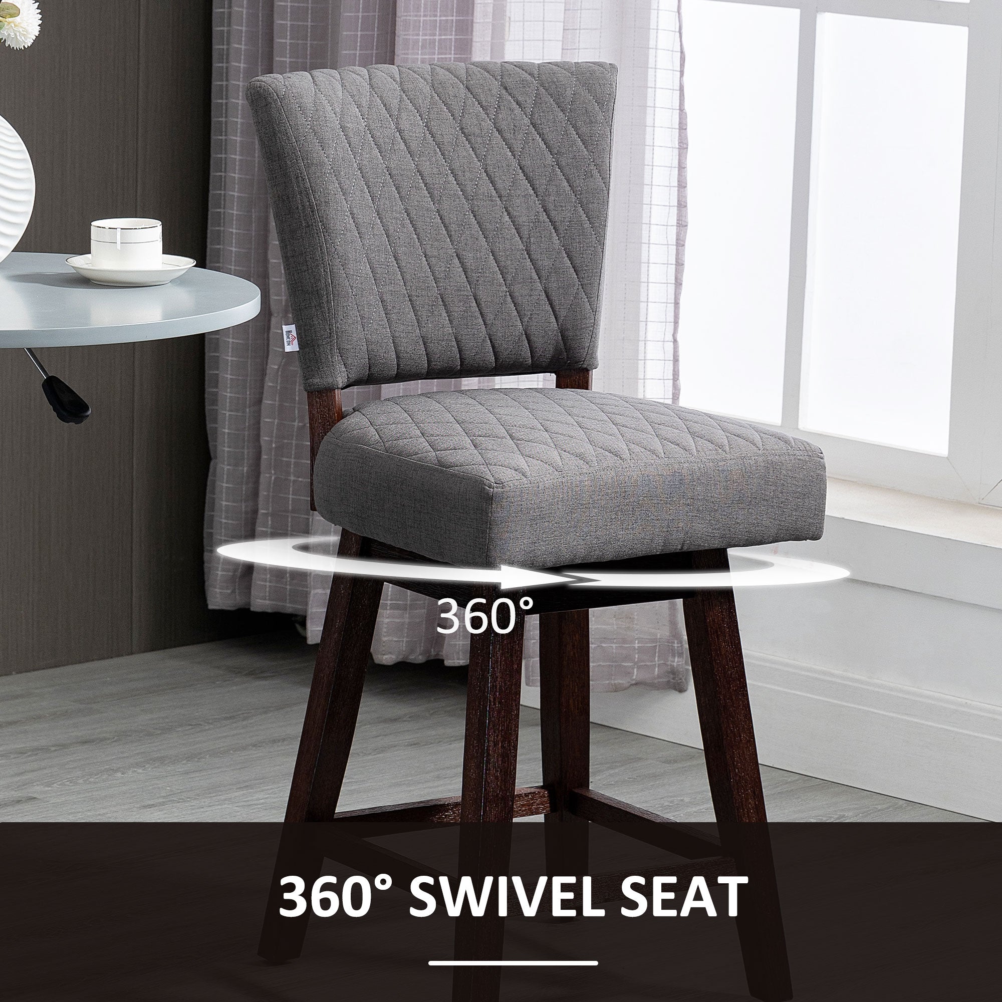 2 Pieces Swivel Bar Stools, Counter Height Stools Set of 2 with Wood Legs and Footrests for Dining Room, Dark Grey