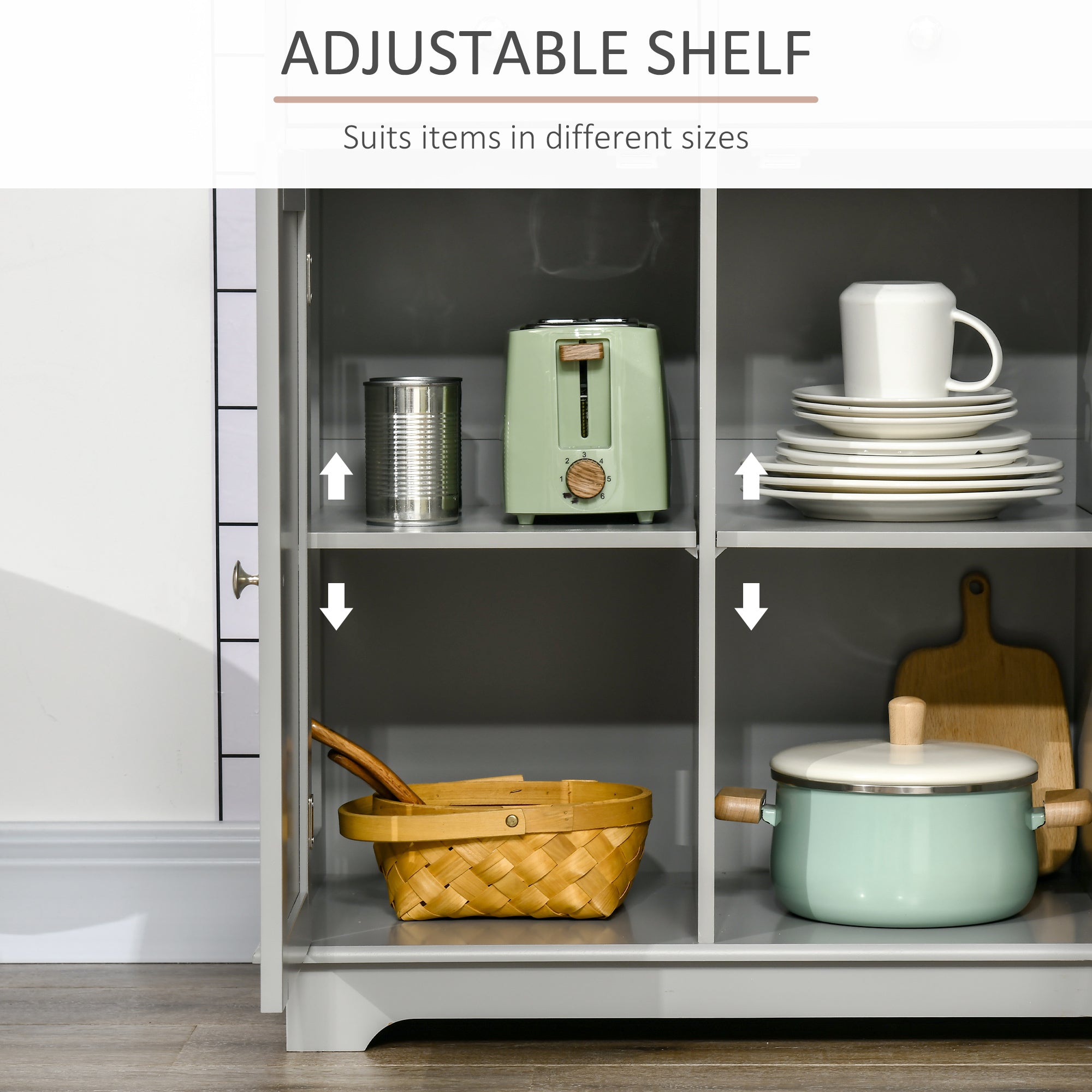 Modern Sideboard, Buffet Cabinet with Storage Cabinets, Drawers and Adjustable Shelves for Living Room, White