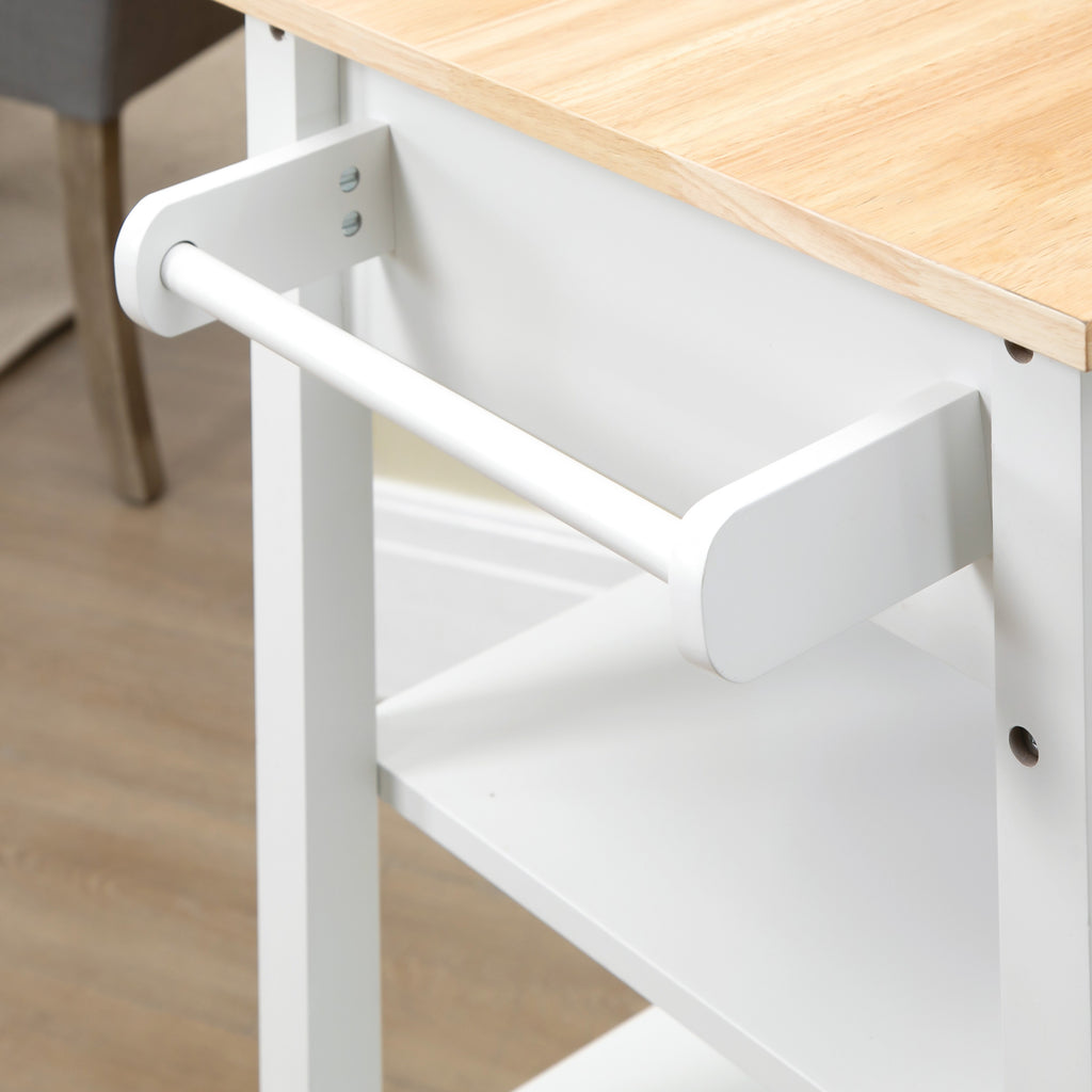 Kitchen Island, Compact Kitchen Cart on Wheels with Open Shelf & Storage Drawer for Dining Room, Kitchen, White