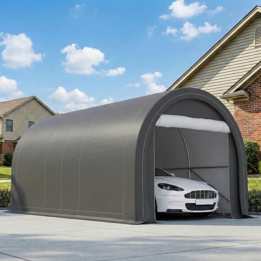 10' x 16' Heavy Duty Portable Carport Tent with Zippered Door, PE Cover for Car, Boat, Motorcycle, Bike, White