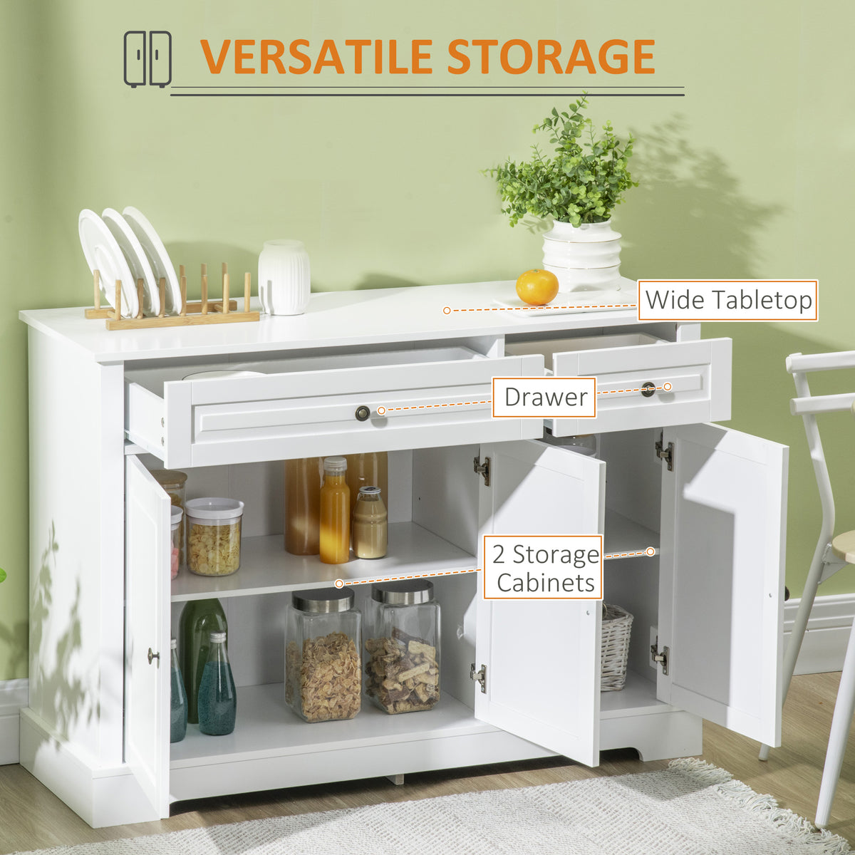 Modern Sideboard Cabinet, Buffet Cabinet with 2 Drawers and Adjustable Shelves, Buffets Tables for Dining Room, Black