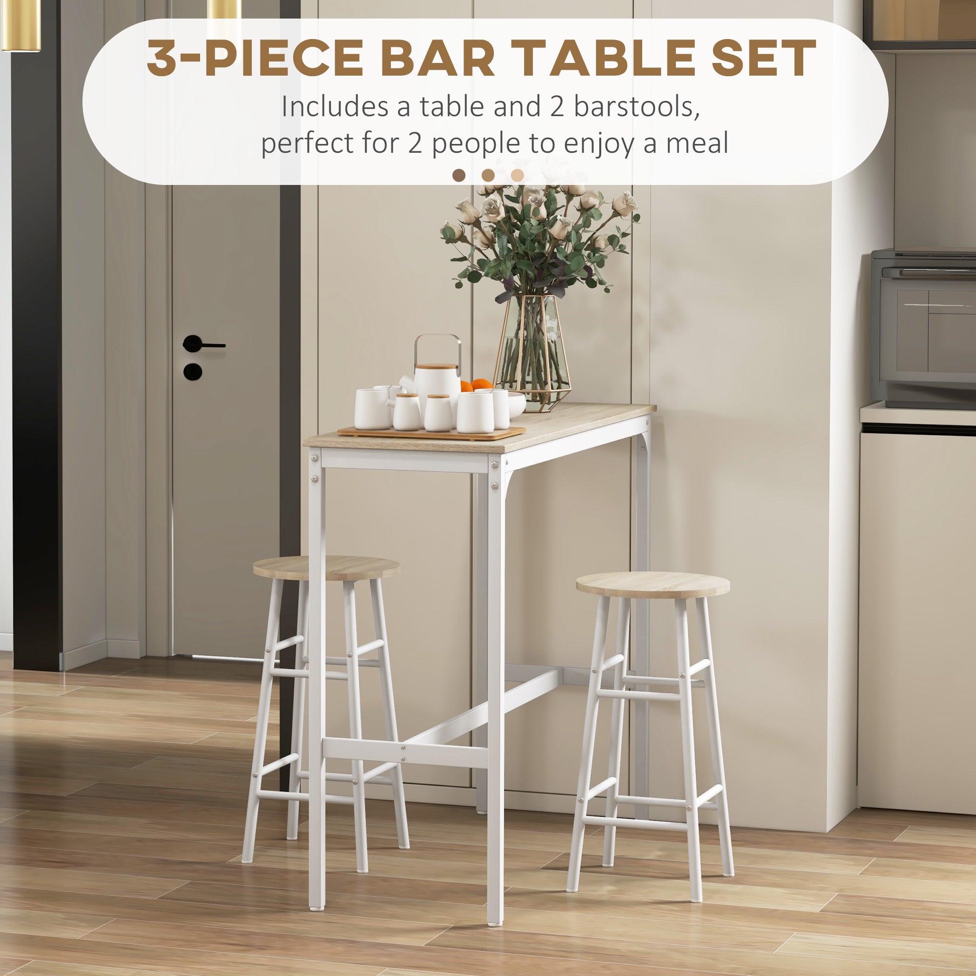 3-Piece Counter Height Bar Table and Chairs, Dining Table and Chairs Set for 2, Pub Table and Chairs