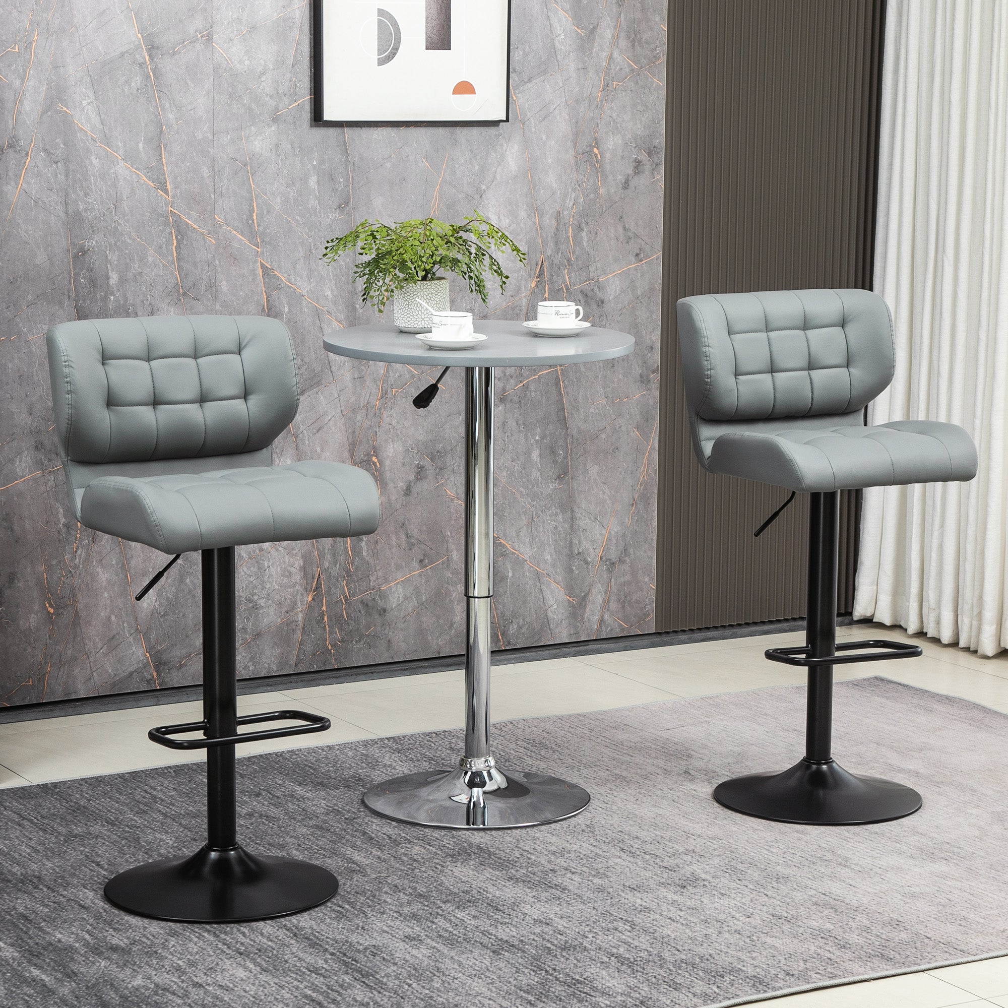 Swivel PU Leather Barstools Set of 2 Adjustable Bar Stools with Footrest Back for Kitchen Counter Dining Room Black
