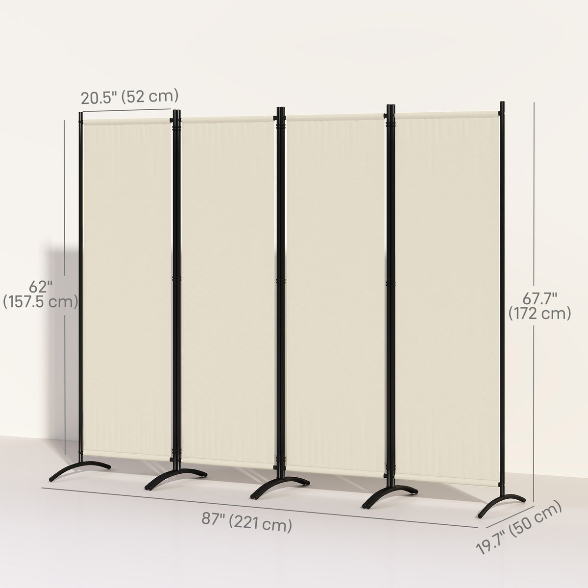 Folding Room Divider, Privacy Screen for Home Office Bedroom, 5.6FT Tall, Cream White
