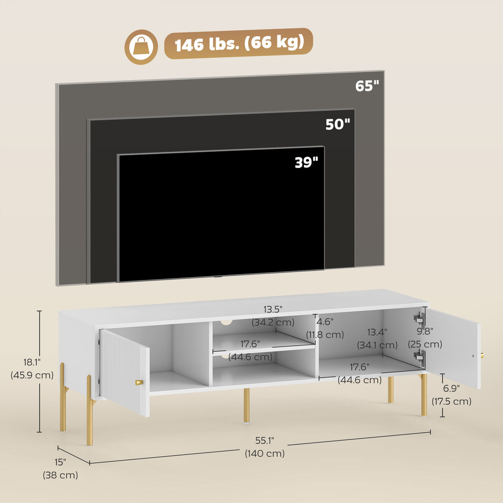 ንቲቪ ስታንድ ንቲቪ ክሳብ 65"፣ መዝናኒ ማእከል ምስ 2 ክፍት መደርደሪታት፣ 2 ካቢኔታትን ሓጺን እግርን ንክፍሊ መነባብሪ፣ ጸሊም
