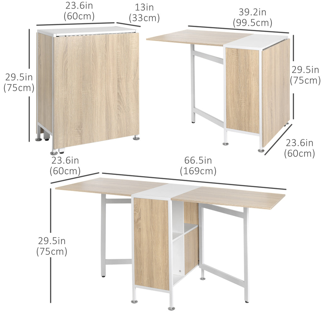 Multi-use Space Saving Folding Dining Table with Hideaway Shelves for Kitchen, Dining, Study and Office