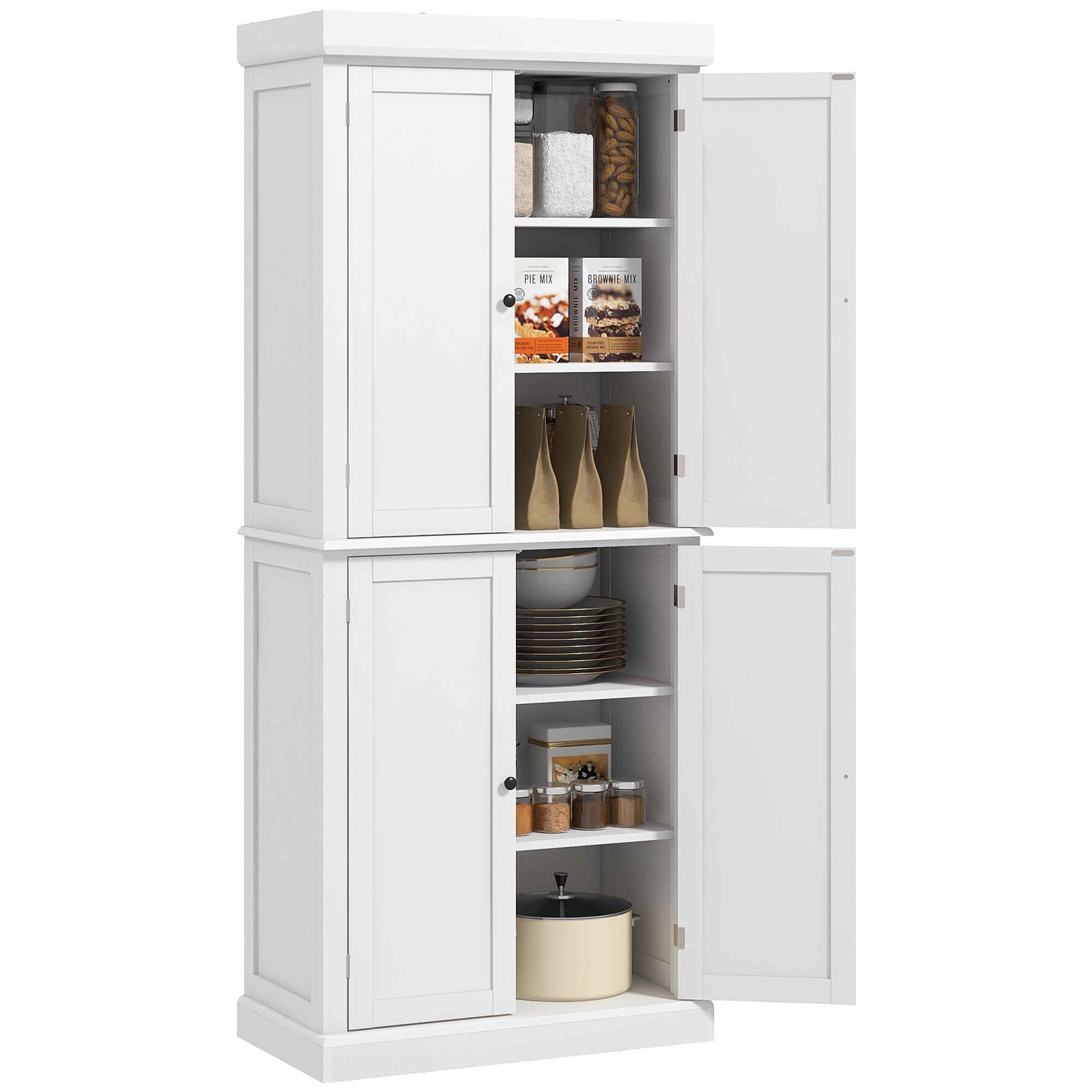 72.5" Freestanding Kitchen Pantry Cabinet with 4 Doors, Black
