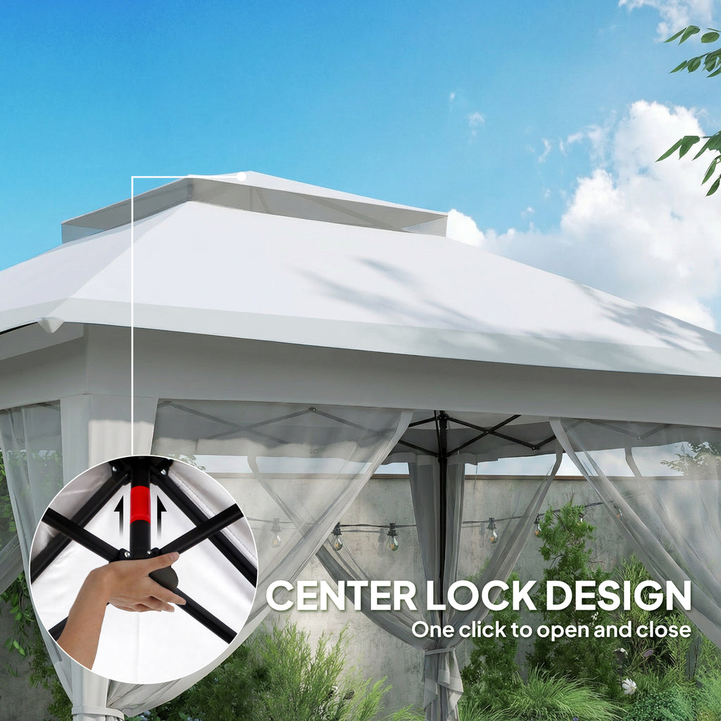 12' x 12' ዝተሰርሐ እተንስእ ፓርቲ ድንኳን ብቕጽበት ዝተሰርሐ ጽላል ጋዜቦ መጠለሊ ምስ ሓጺን ፍሬም፣ ቀሊል ግራጫ