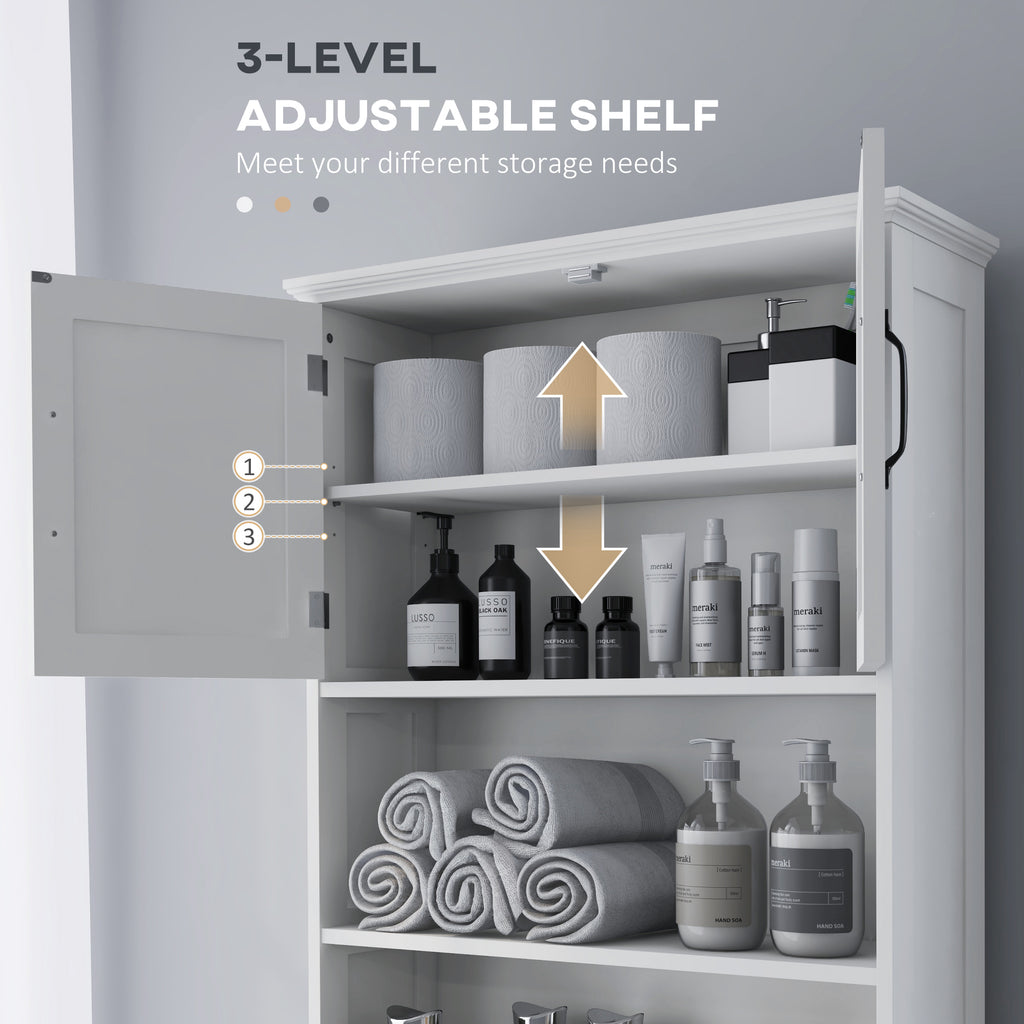 Modern Over The Toilet Storage, Bathroom Cabinets Over Toilet with Open Shelves and Double Door Cabinet, White