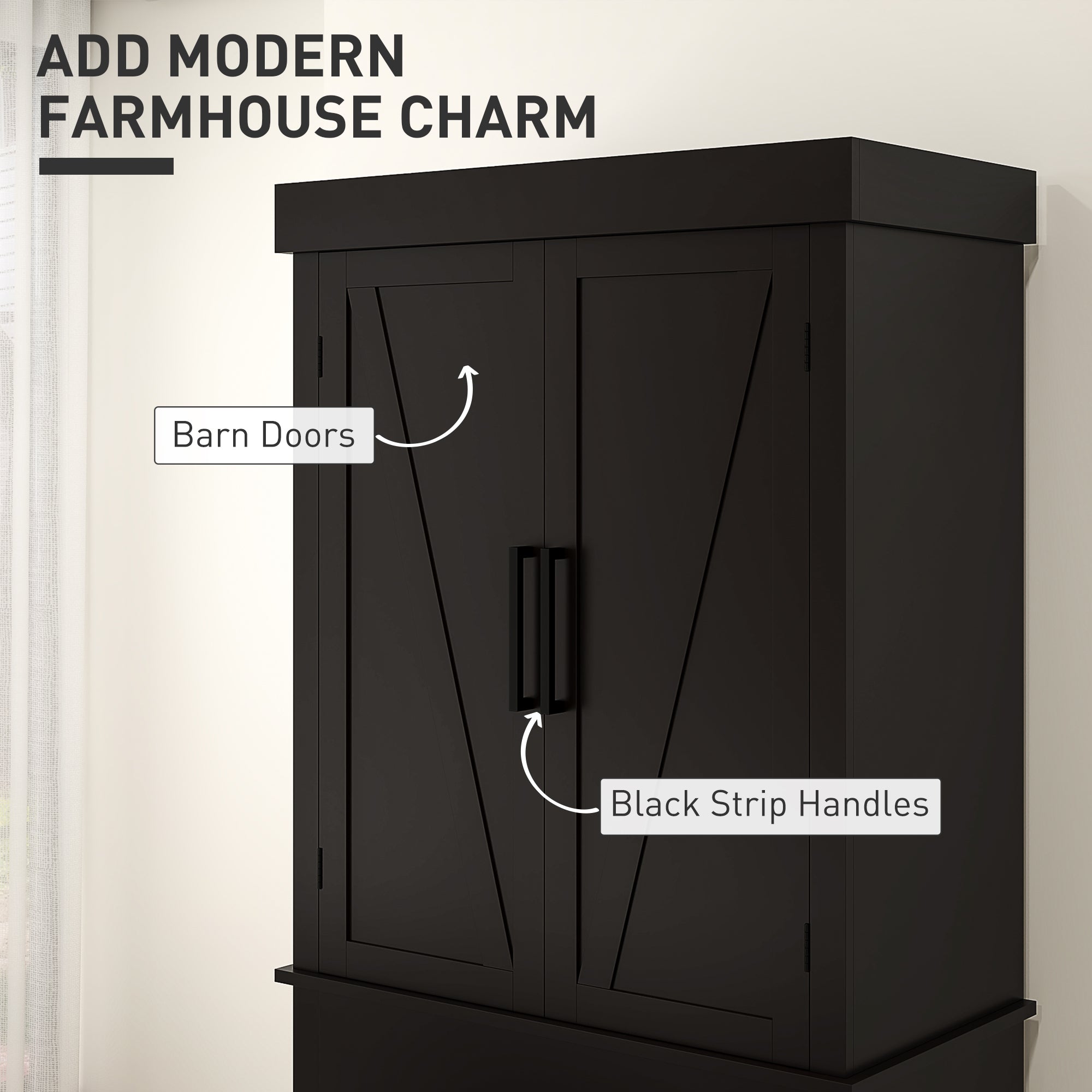 72" Kitchen Storage Cabinet, Farmhouse Kitchen Pantry Cabinet with 4 Barn Doors, Drawer, Adjustable Shelves, White