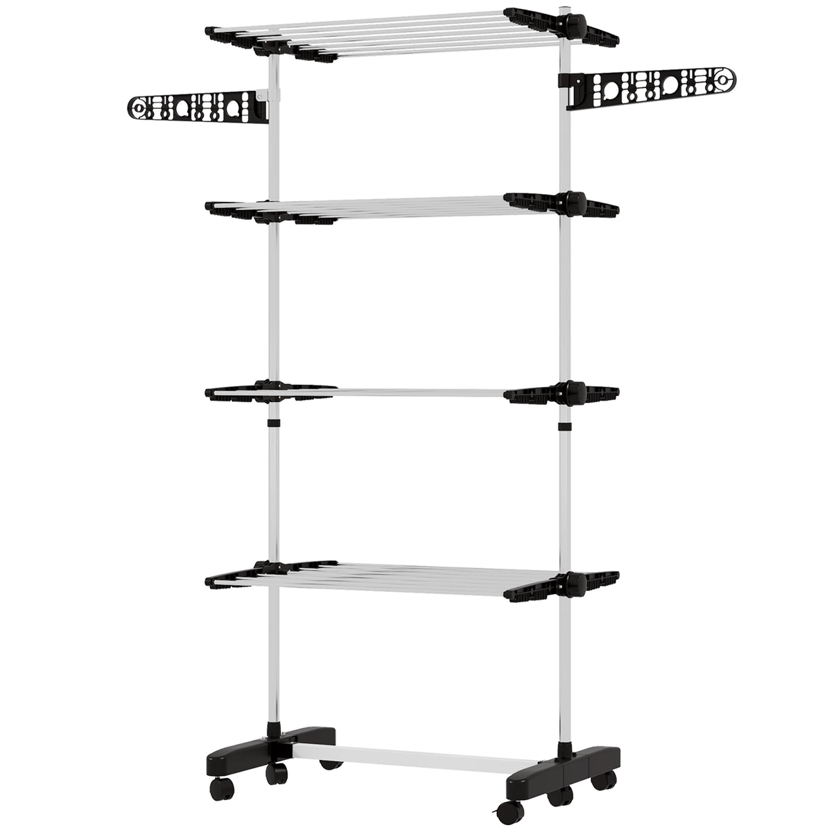 Garment Drying Rack Stainless Steel Folding Clothes Hanging Rack with Side Wings Castors for Indoor Outdoor White