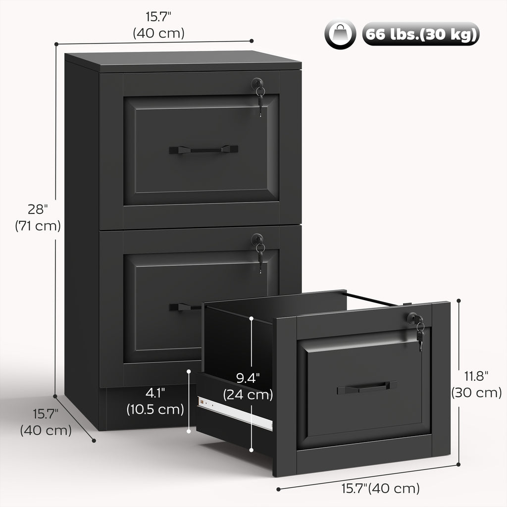 3 Drawer File Cabinet with Lock, Vertical Filing Cabinet with Adjustable Hanging Bars for A4 and Letter Size, Black