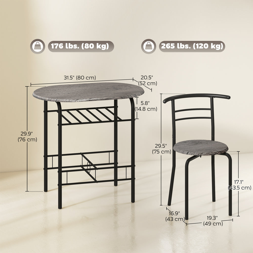 Dining Table Set of 3, 31.5" Kitchen Table and Chairs Set for 2 with Shelf, for Small Space, Dining Room, Living Room