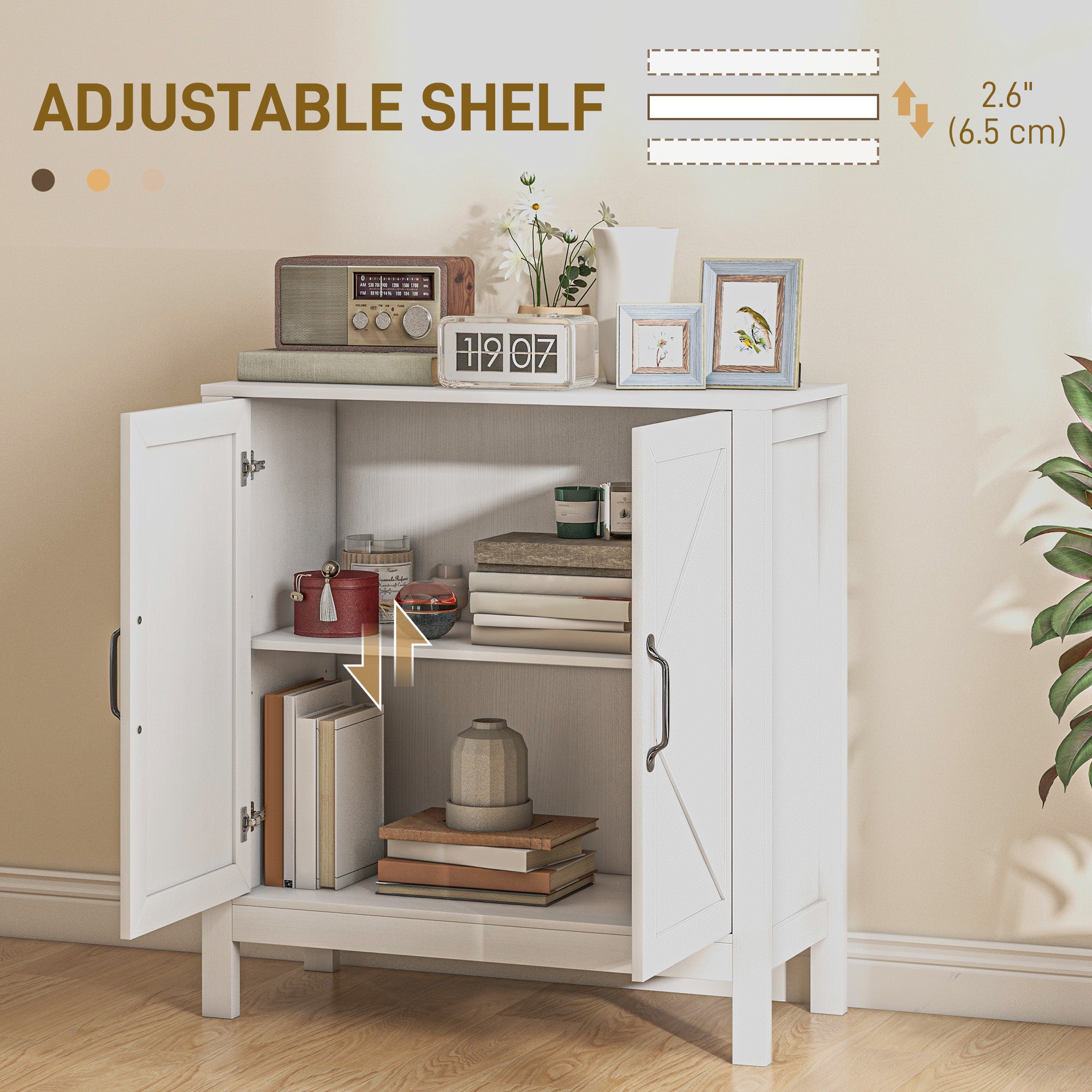 Sideboard Buffet, Kitchen Storage Cabinet with Barn Door and Adjustable Shelves, Storage Pantry, White Wood Grain