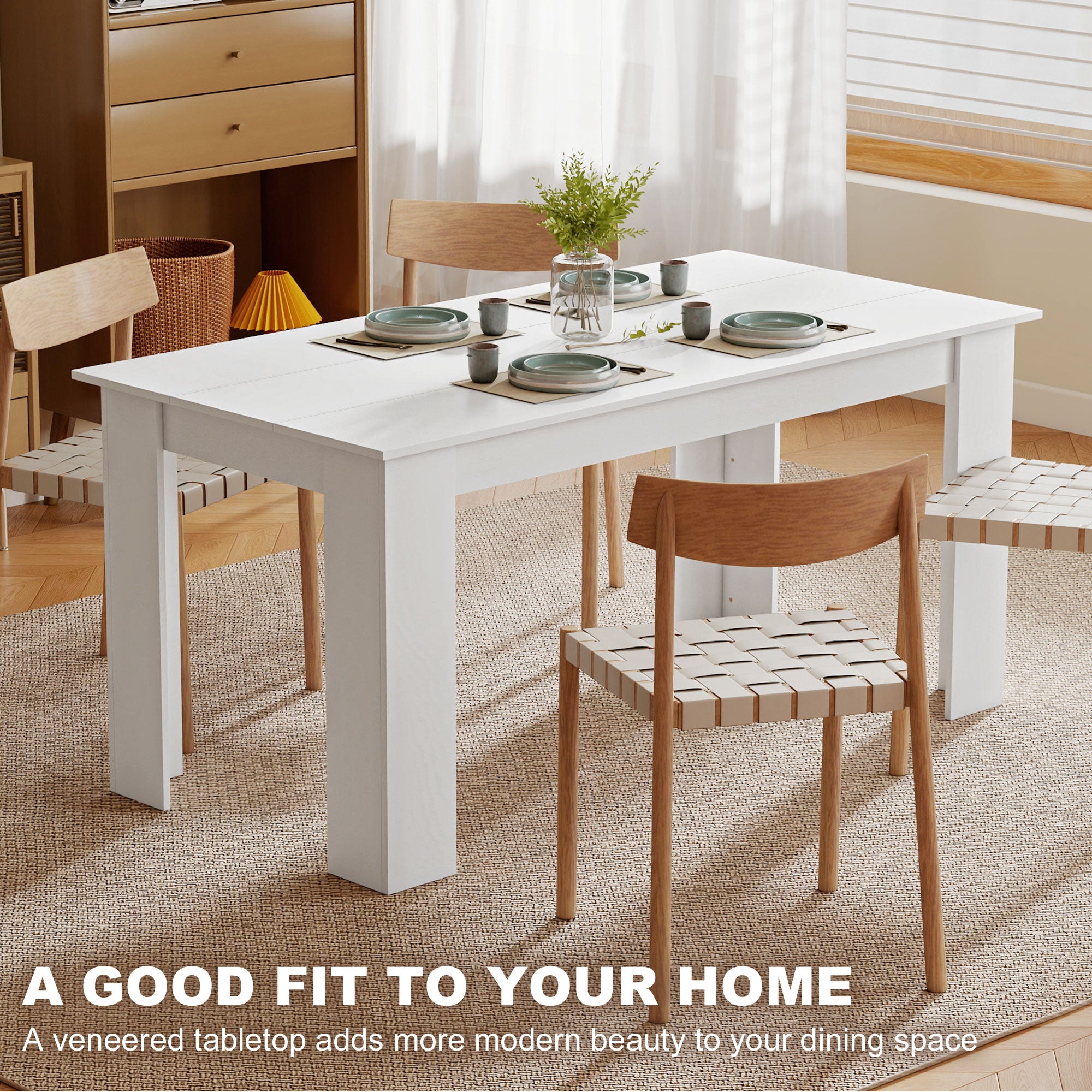 47" Kitchen Table for 4-6 People, Dining Table with Wood Effect for Dining Room, Oak