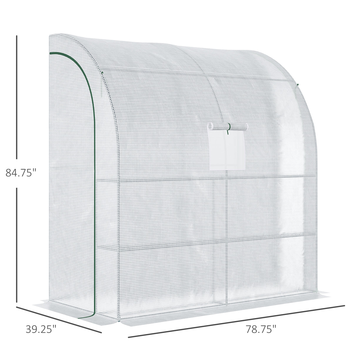 7' x 3' x 7' Outdoor Lean-to Walk-In Greenhouse w/ Roll-up Mesh Windows, Zipper Door and 3-Tier Shelves, White
