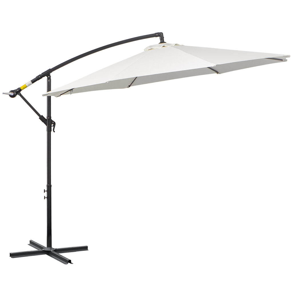9.7ft Offset Patio UmbrellaCantilever Parasol with Crank Handle, 8 Ribs and Cross Base for Outdoor, Sun Shade, Cream