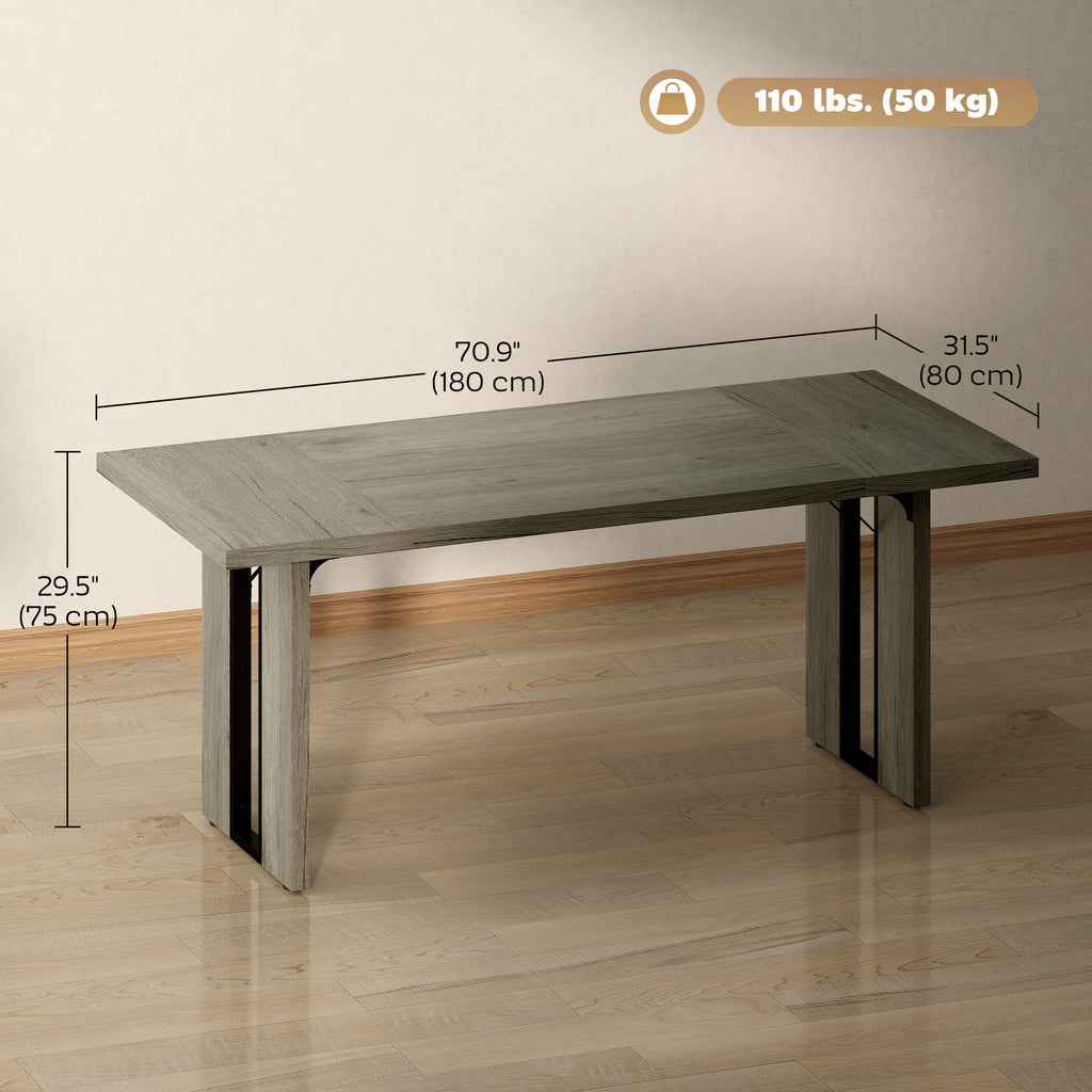 Industrial Kitchen Table for 8, 71" Rectangular Dining Table with Thick Tabletop for Dining Room, Grey Wood Finish