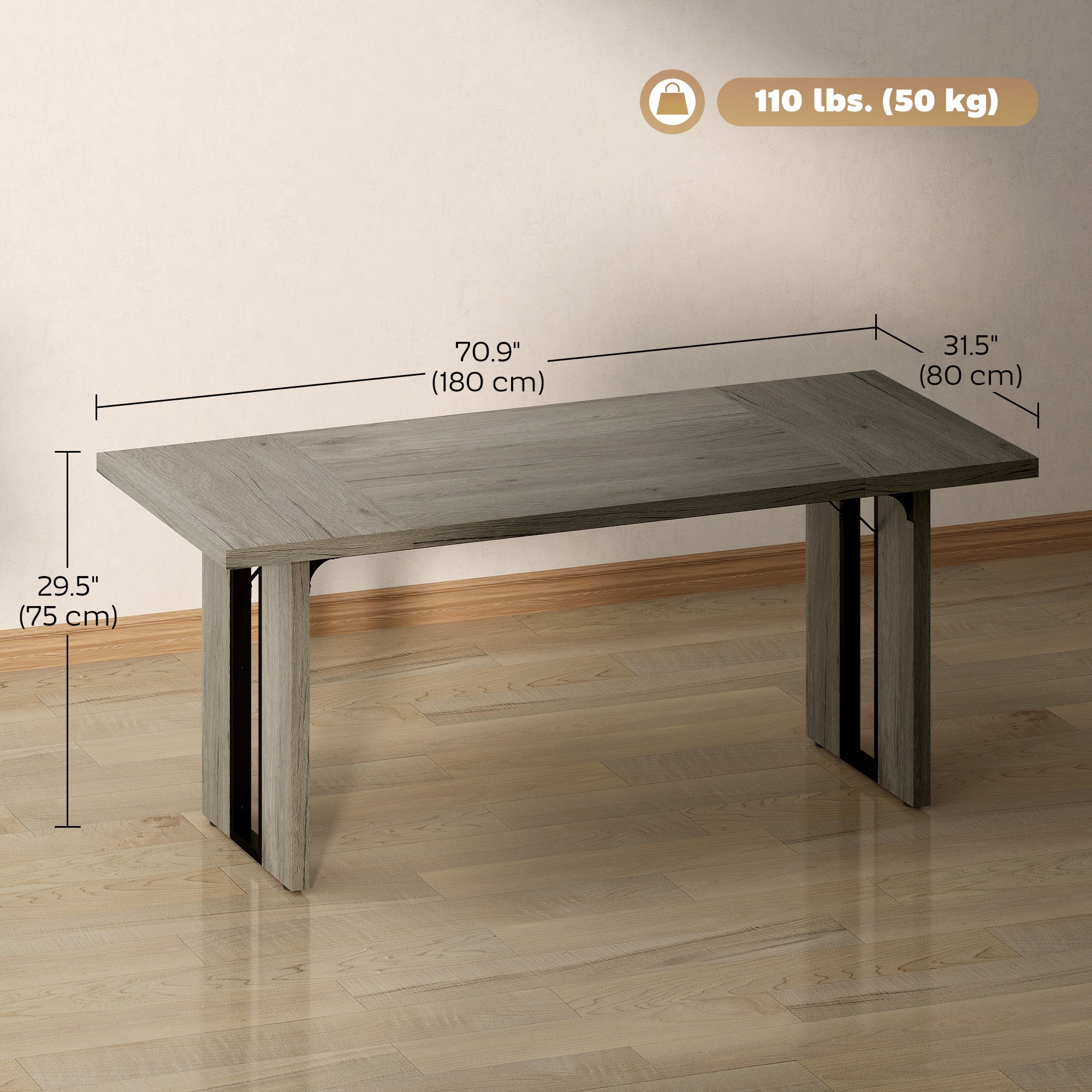 Industrial Kitchen Table for 8, 71" Rectangular Dining Table with Thick Tabletop for Dining Room, Grey Wood Finish