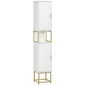 Tall Bathroom Storage Cabinet, Modern Narrow Bathroom Cabinet with Diamond Chevron Pattern and Adjustable Shelf, White