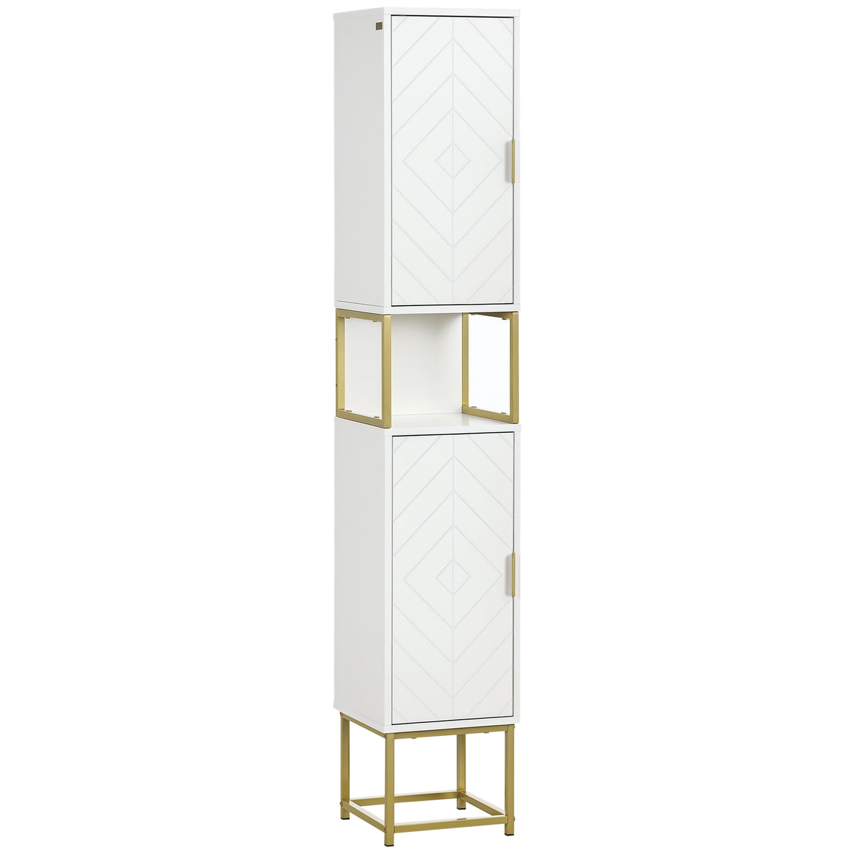 Tall Bathroom Storage Cabinet, Modern Narrow Bathroom Cabinet with Diamond Chevron Pattern and Adjustable Shelf, White