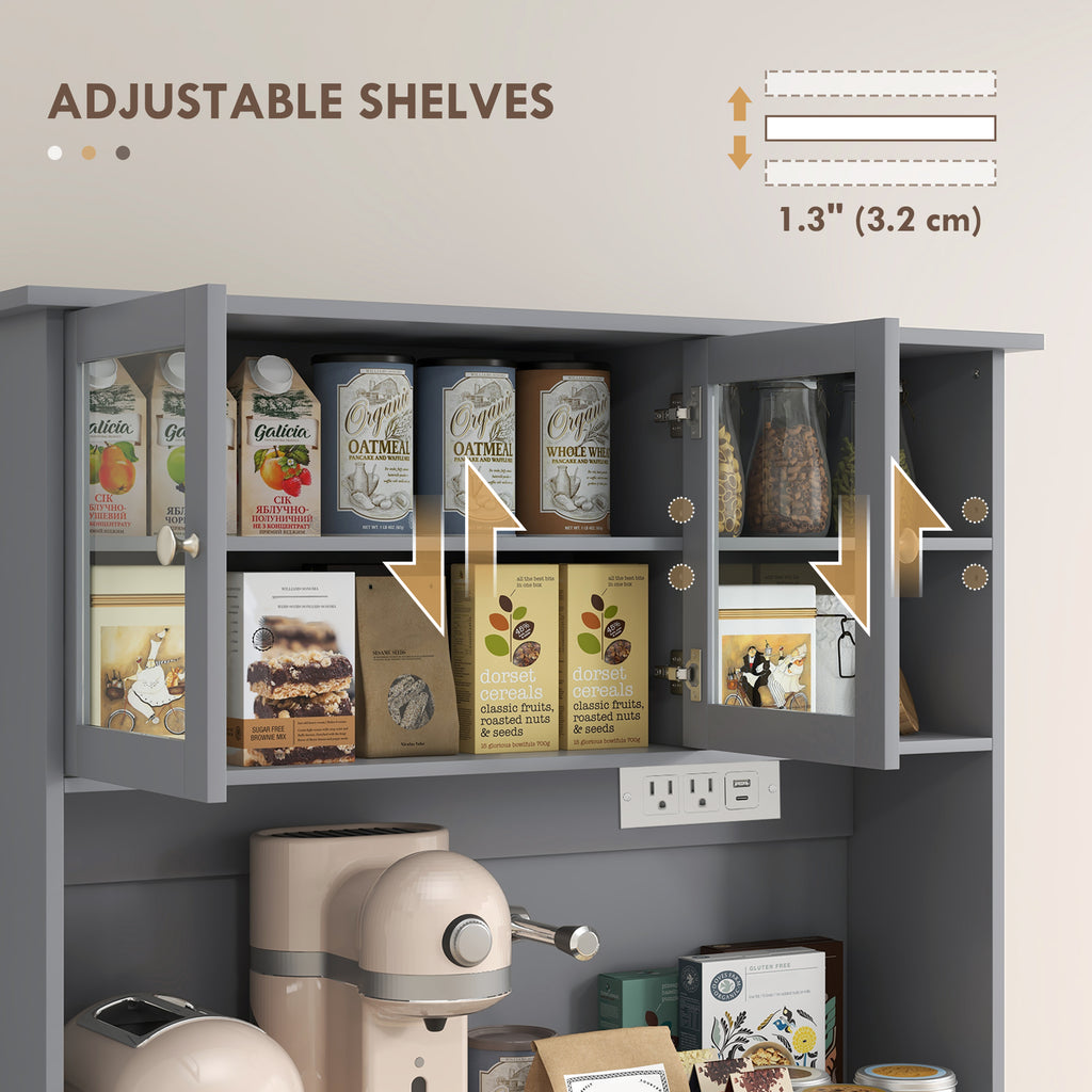 Kitchen Cabinet with Charging Station, 2 Tilt Out Cabinets, Microwave Stand, Freestanding Kitchen Pantry Cabinet, White