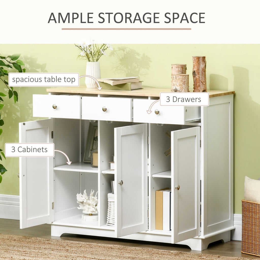 Modern Sideboard, Buffet Cabinet with Storage Cabinets, Drawers and Adjustable Shelves for Living Room, White