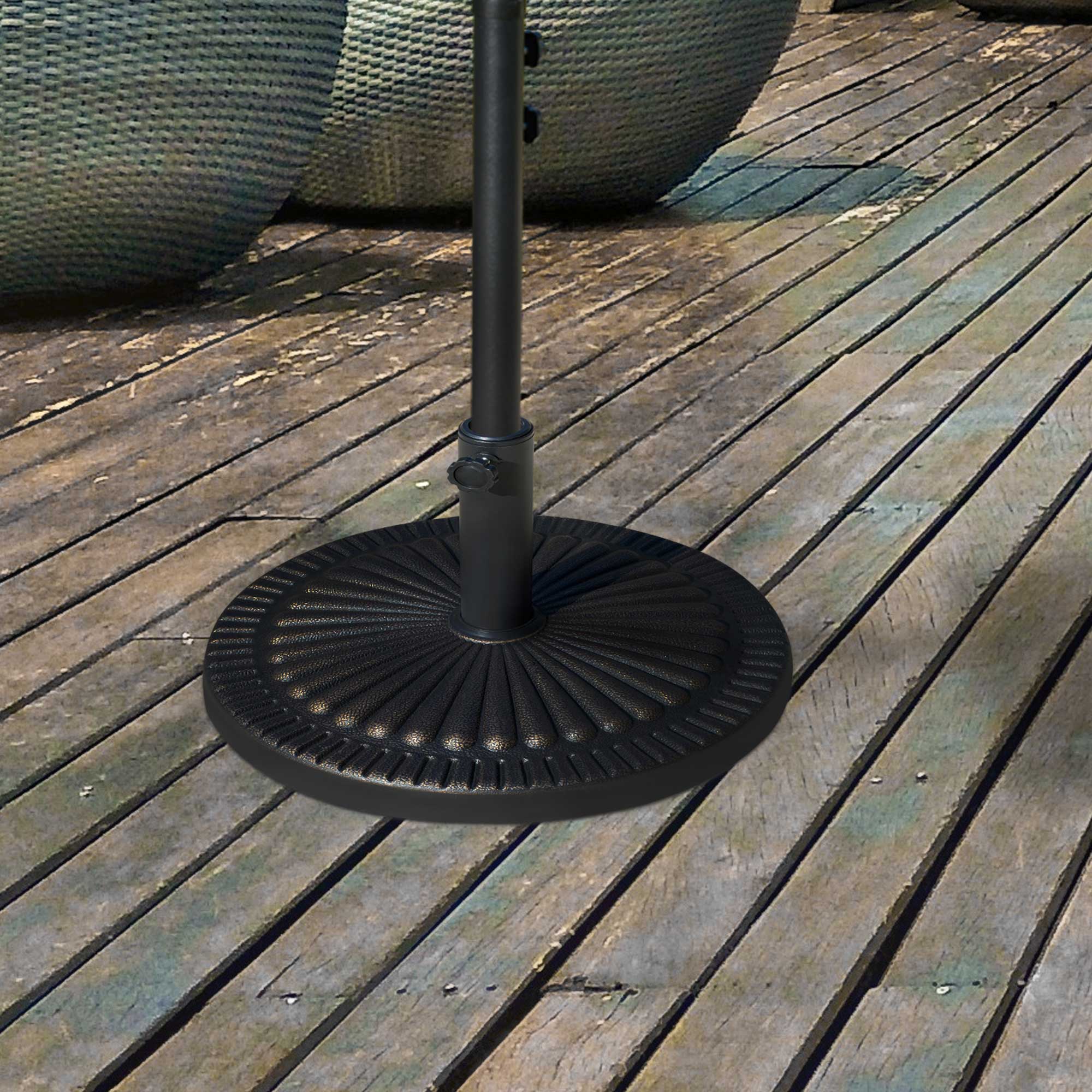 Round Umbrella Base Φ19.1", 31.5 lbs Resin Stand with Decorative Design for Poles 1.5"/1.9", Bronze