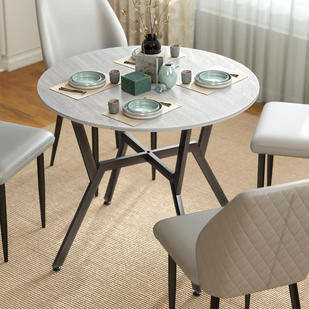 35" Round Dining Table, Modern Dining Room Table with Steel Frame, Space Saving Small Kitchen Table, Brown