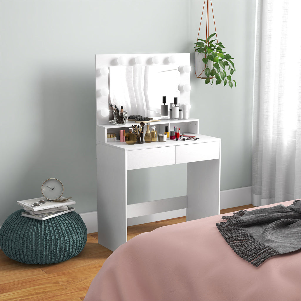 Vanity Table, Makeup Dressing Table with LED Lighting Mirror, Drawers, for Bedroom, Black