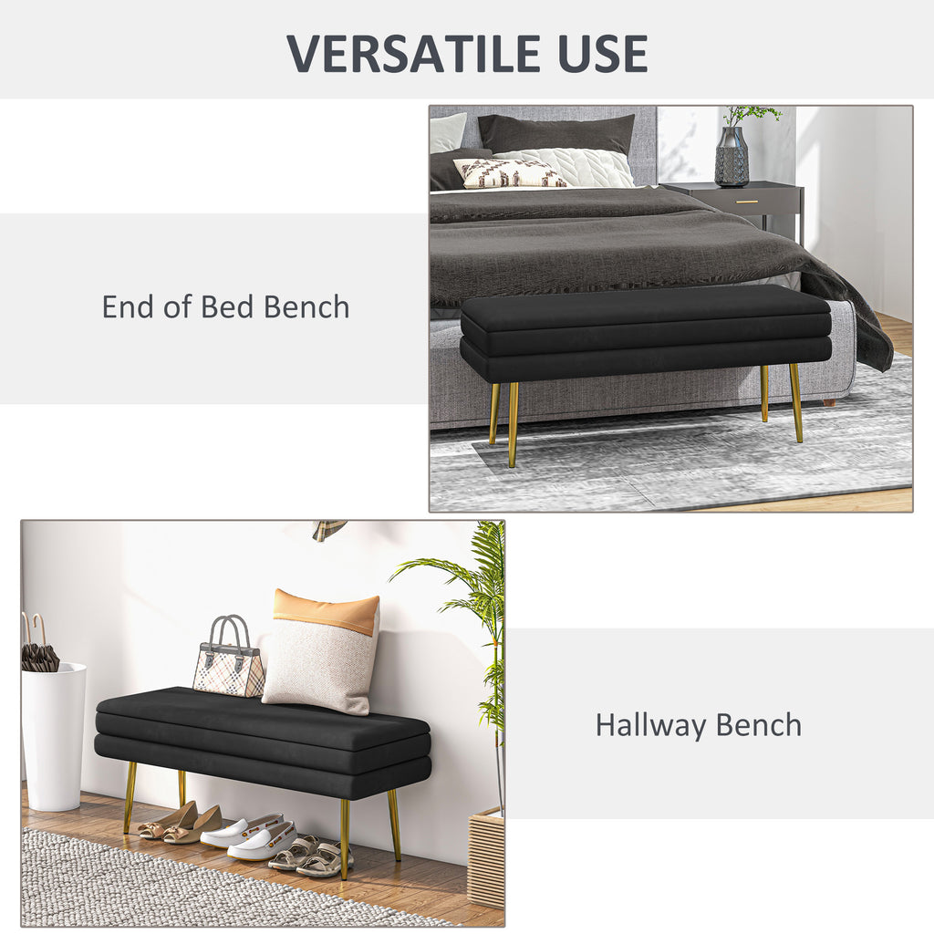 39" Storage Ottoman, Velvet End of Bed Bench with Steel Legs, Foot Stool with Storage for Bedroom, Living Room