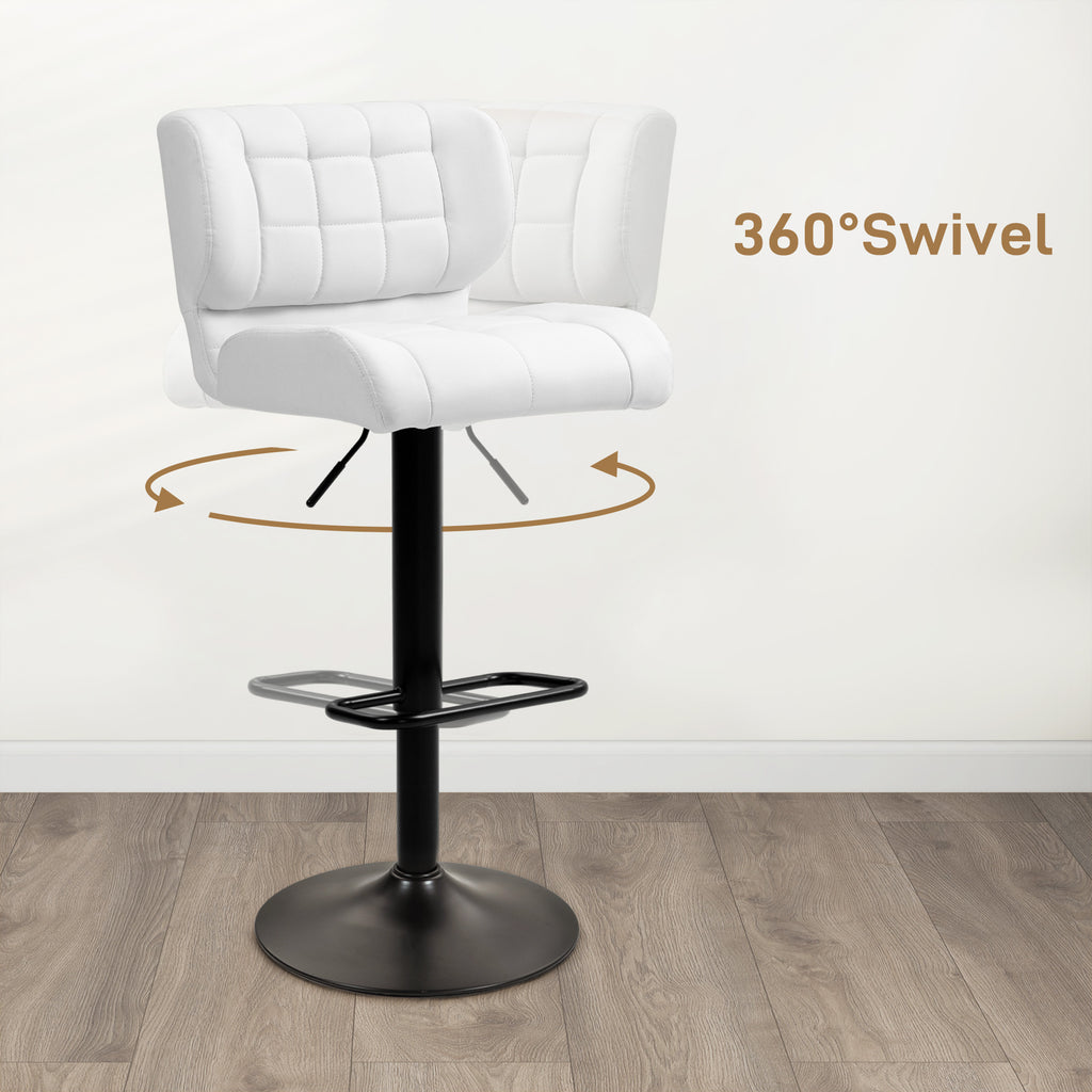 Swivel PU Leather Barstools Set of 2 Adjustable Bar Stools with Footrest Back for Kitchen Counter Dining Room Black